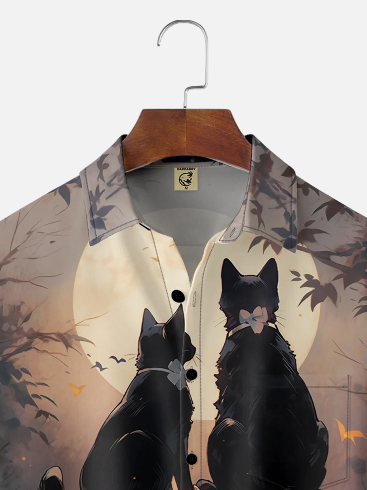 Moisture-wicking Abstract Gradient Halloween Black Cat Chest Pocket Hawaiian Shirt