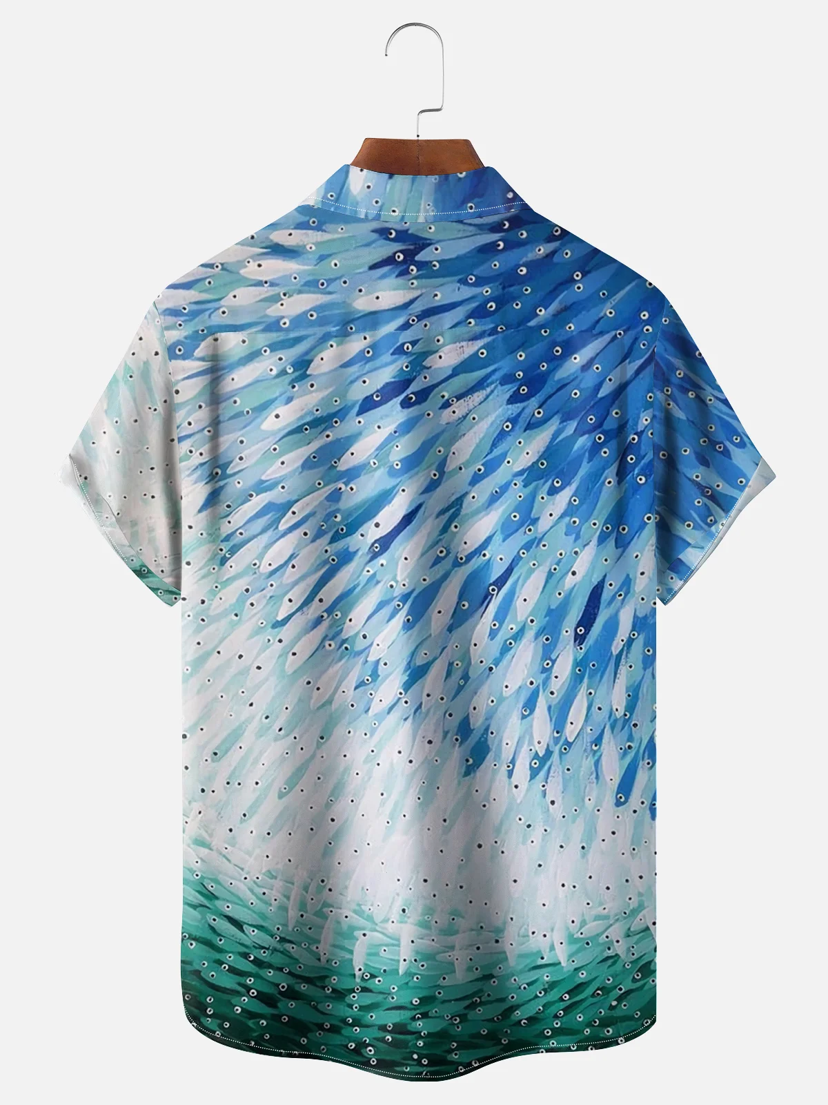 Moisture-wicking Gradient Art Sardines Chest Pocket Hawaiian Shirt