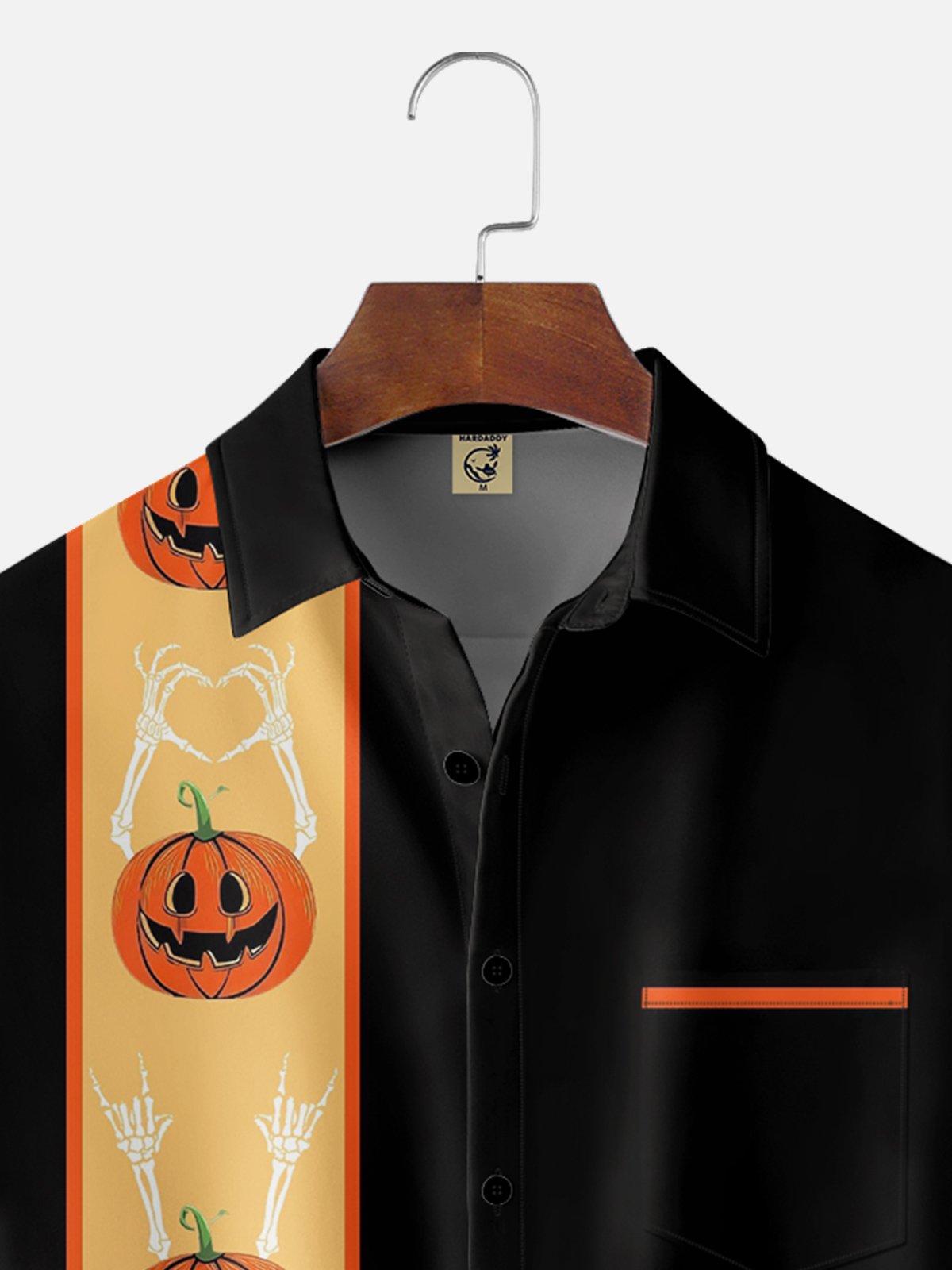 Moisture-wicking Halloween Pumpkin Chest Pocket Casual Shirt