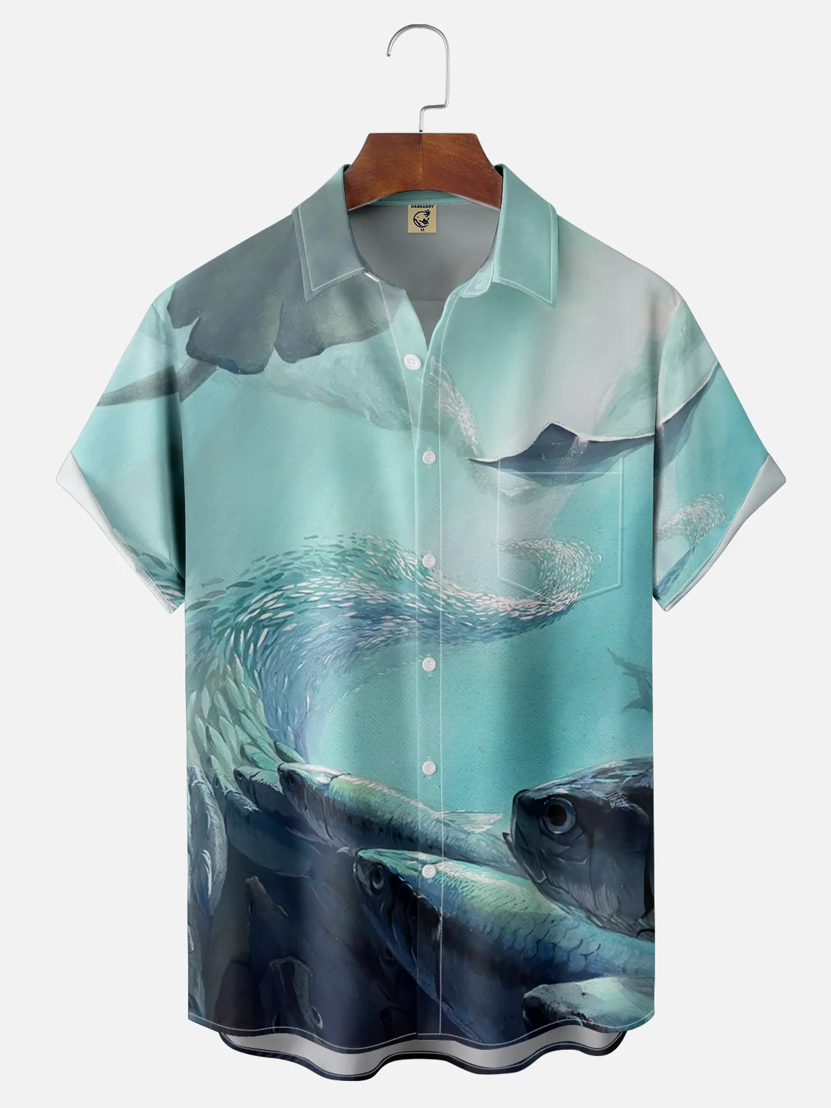 Moisture-wicking Fantasy Art Sardines Chest Pocket Hawaiian Shirt