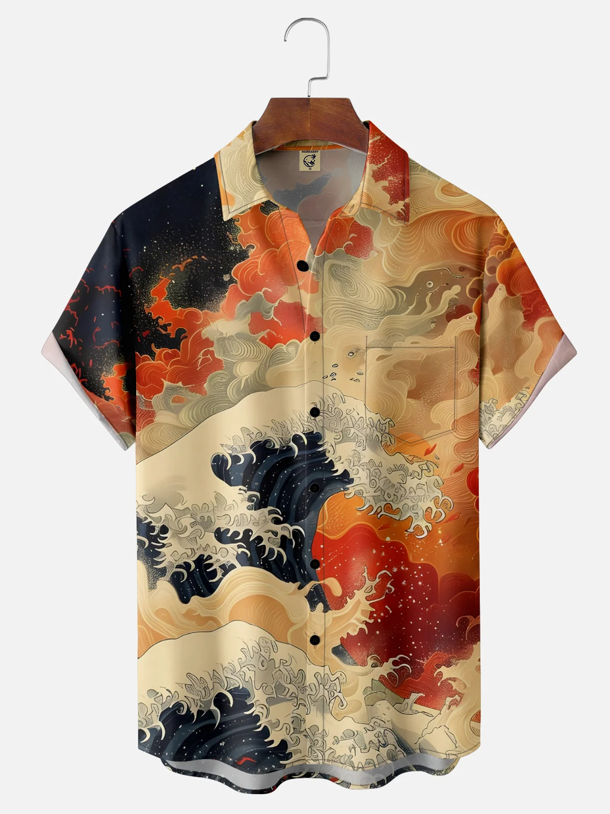 Moisture-wicking Ukiyoe Wave Chest Pocket Casual Shirt