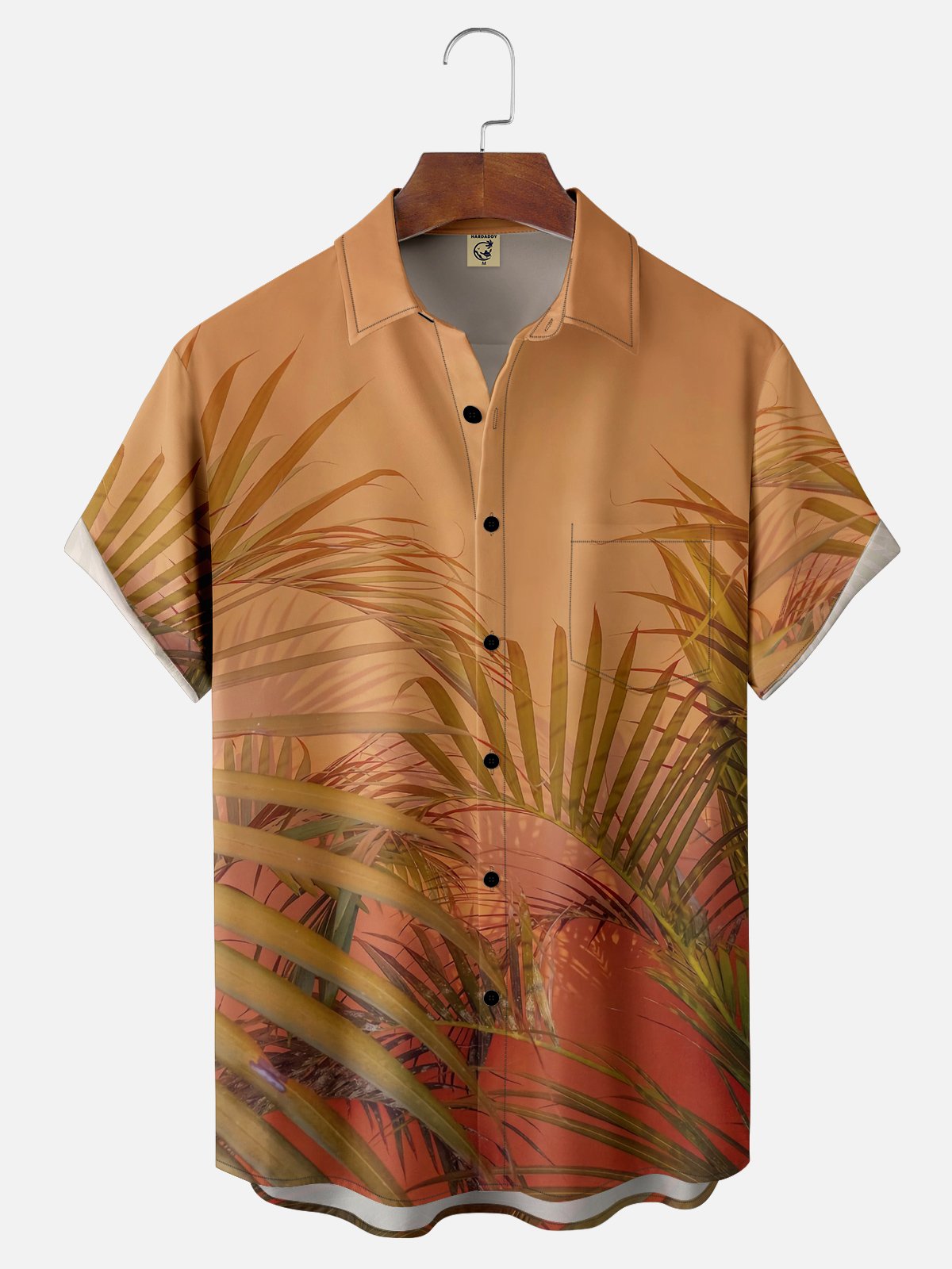 Moisture-wicking Tropical Plant Print Chest Pocket Hawaiian Shirt