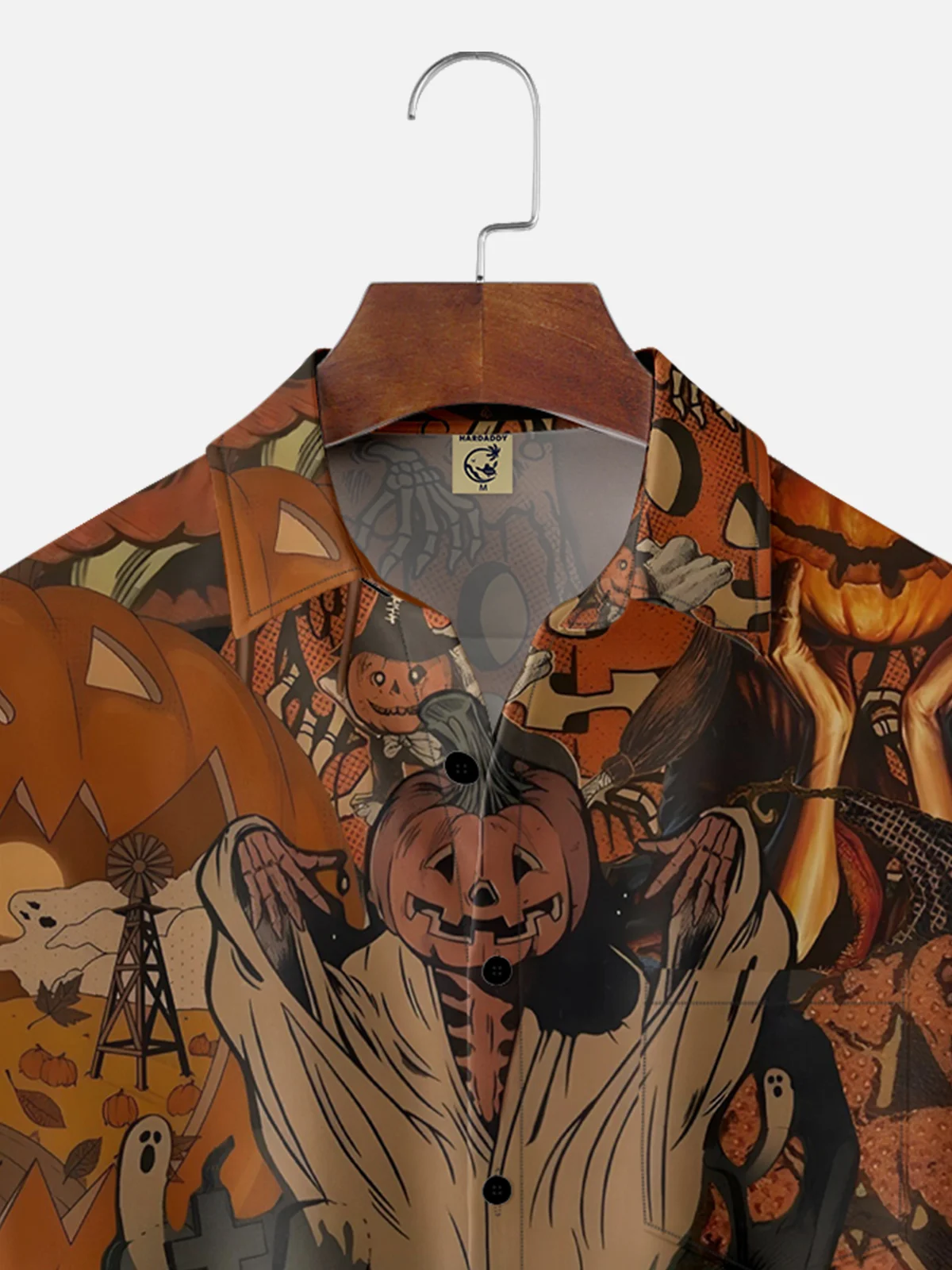 Moisture-wicking Halloween Pumpkin Chest Pocket Casual Shirt