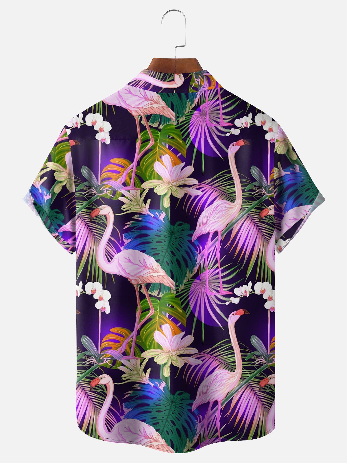 Moisture-wicking Flamingo Print Chest Pocket Hawaiian Shirt