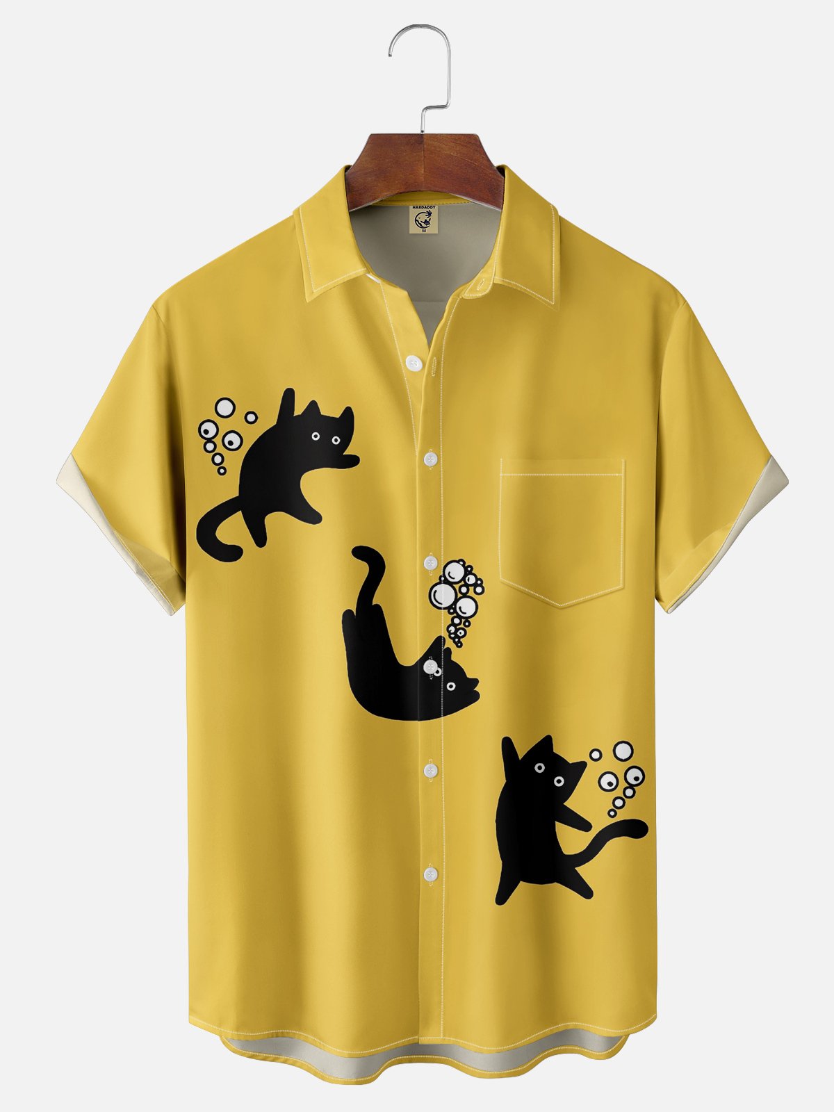 Moisture-wicking Halloween Black Cat Chest Pocket Casual Shirt