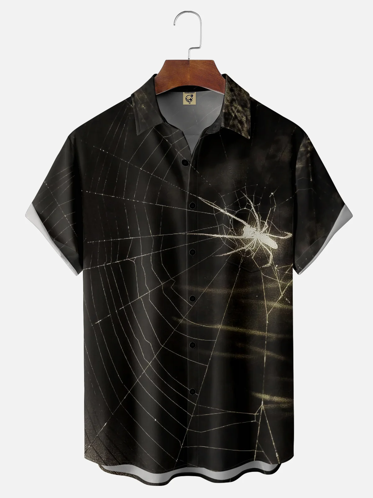 Moisture-wicking Abstract Gradient Halloween Spider Chest Pocket Hawaiian Bowling Shirt