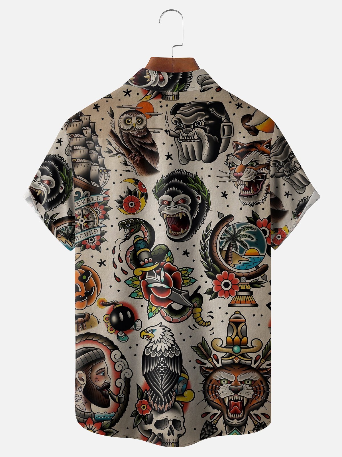 Moisture-wicking Tattoo Art Chest Pocket Casual Shirt