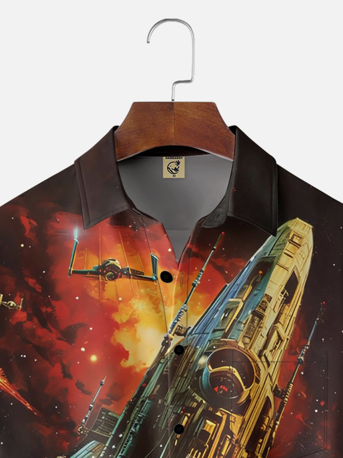 Moisture-wicking Spaceship Art Painting Chest Pocket Hawaiian Shirt