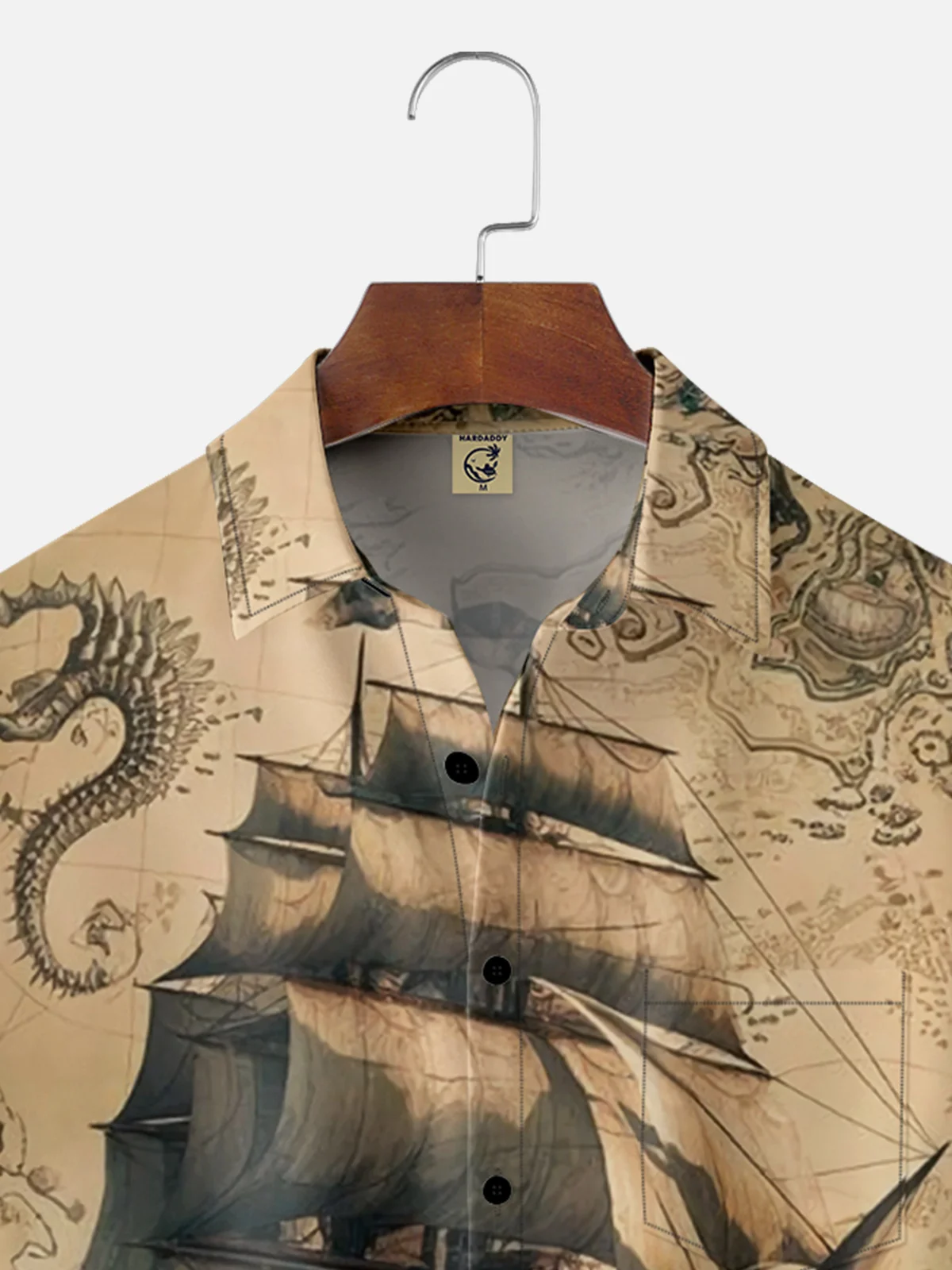 Moisture-wicking Art Map Sailboat Chest Pocket Hawaiian Shirt