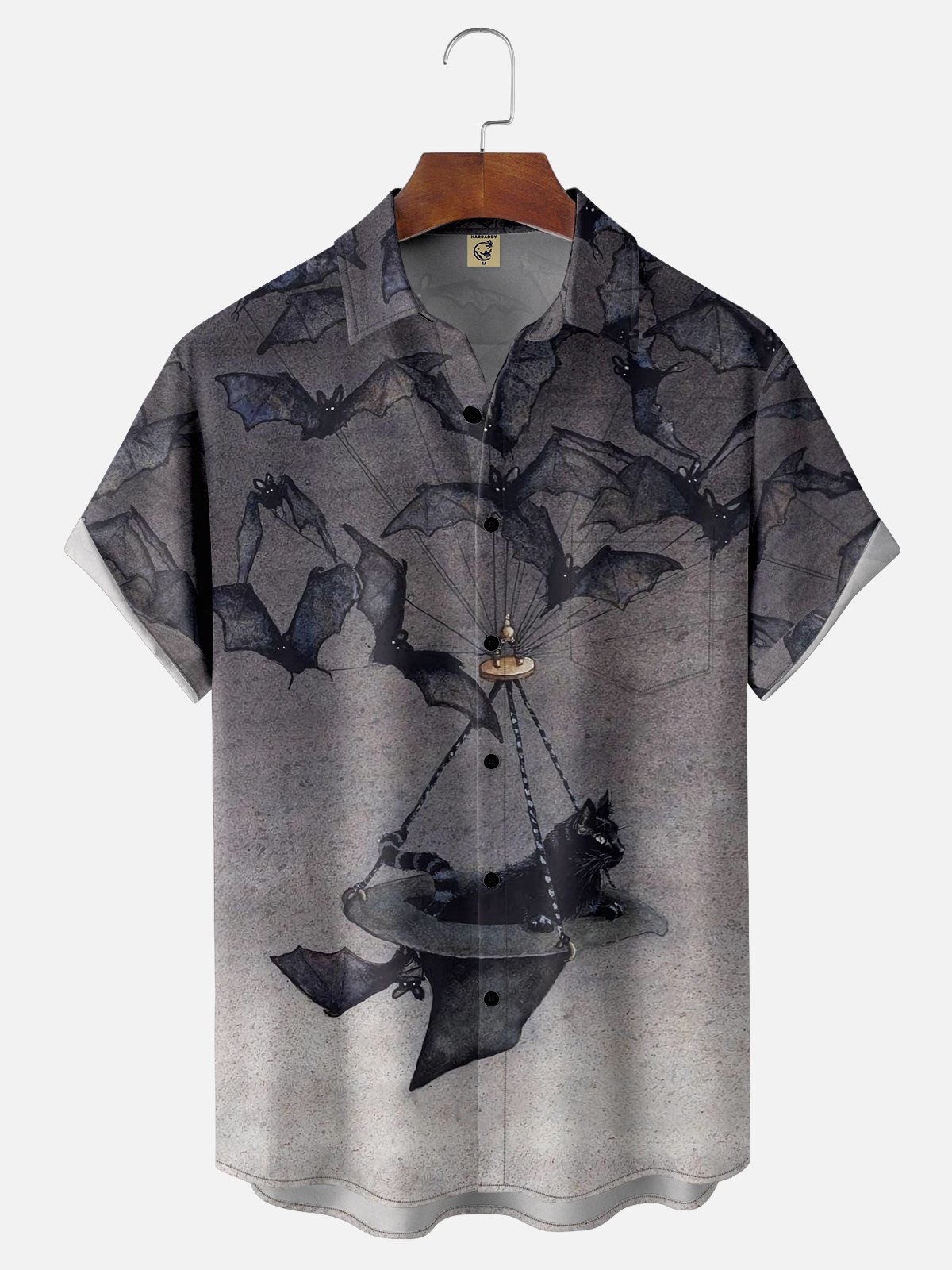 VacatiMoisture-wicking Halloween Abstract Gradient Bats Black Cat Chest Pocket Hawaiian Shirt