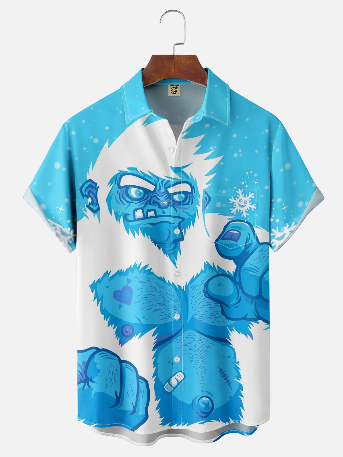 Moisture Wicking Snow Bigfoot Chest Pocket Hawaiian Shirt