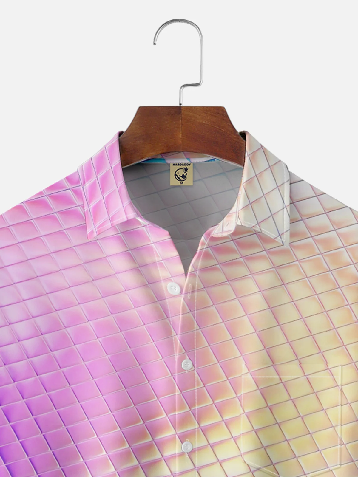 Moisture-wicking Abstract Gradient Geometric Chest Pocket Hawaiian Shirt