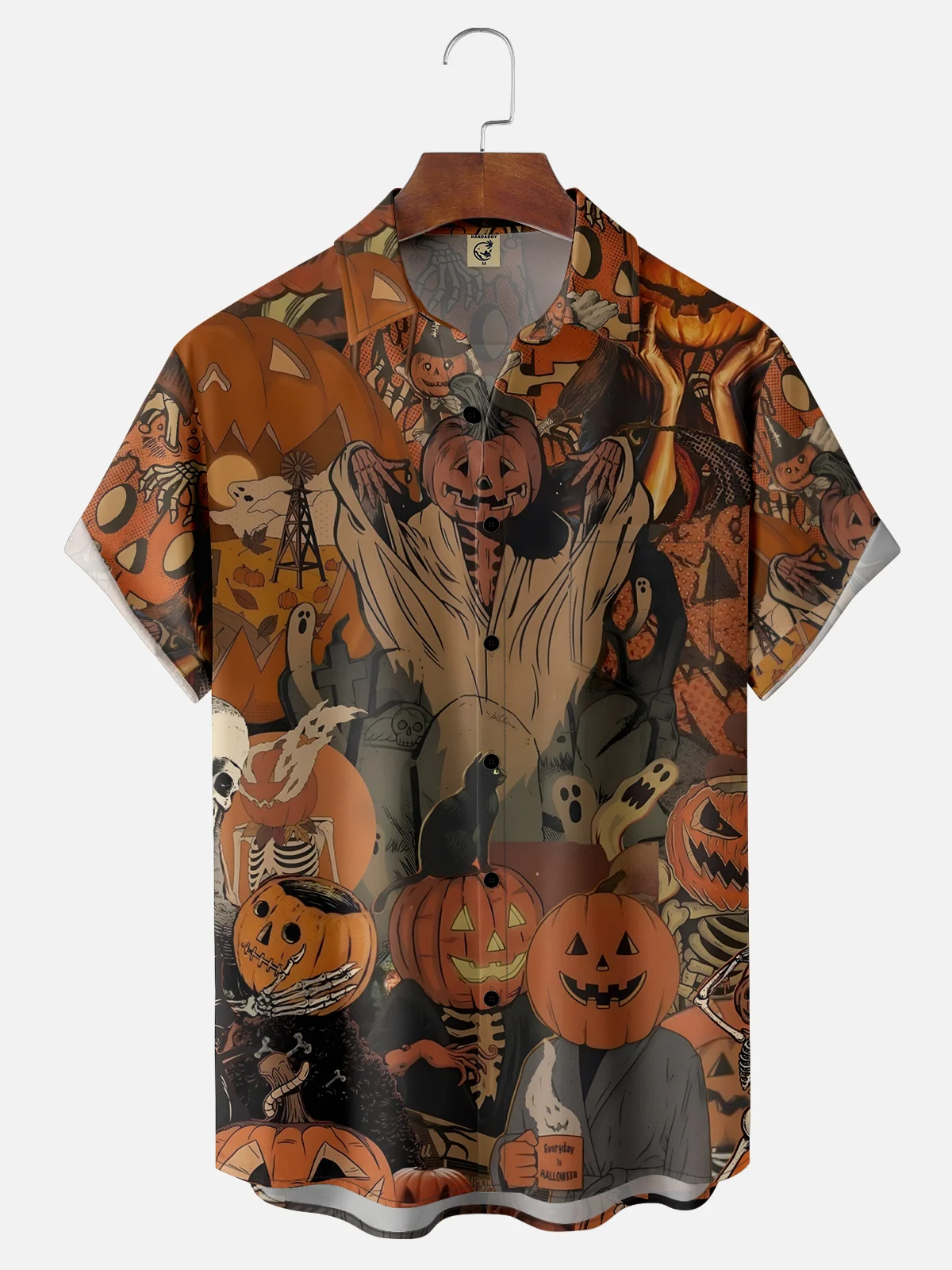 Moisture-wicking Halloween Pumpkin Chest Pocket Casual Shirt