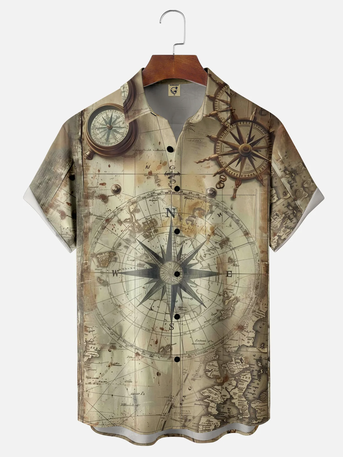 Moisture-wicking Columbus Day Compass Chest Pocket Hawaiian Shirt