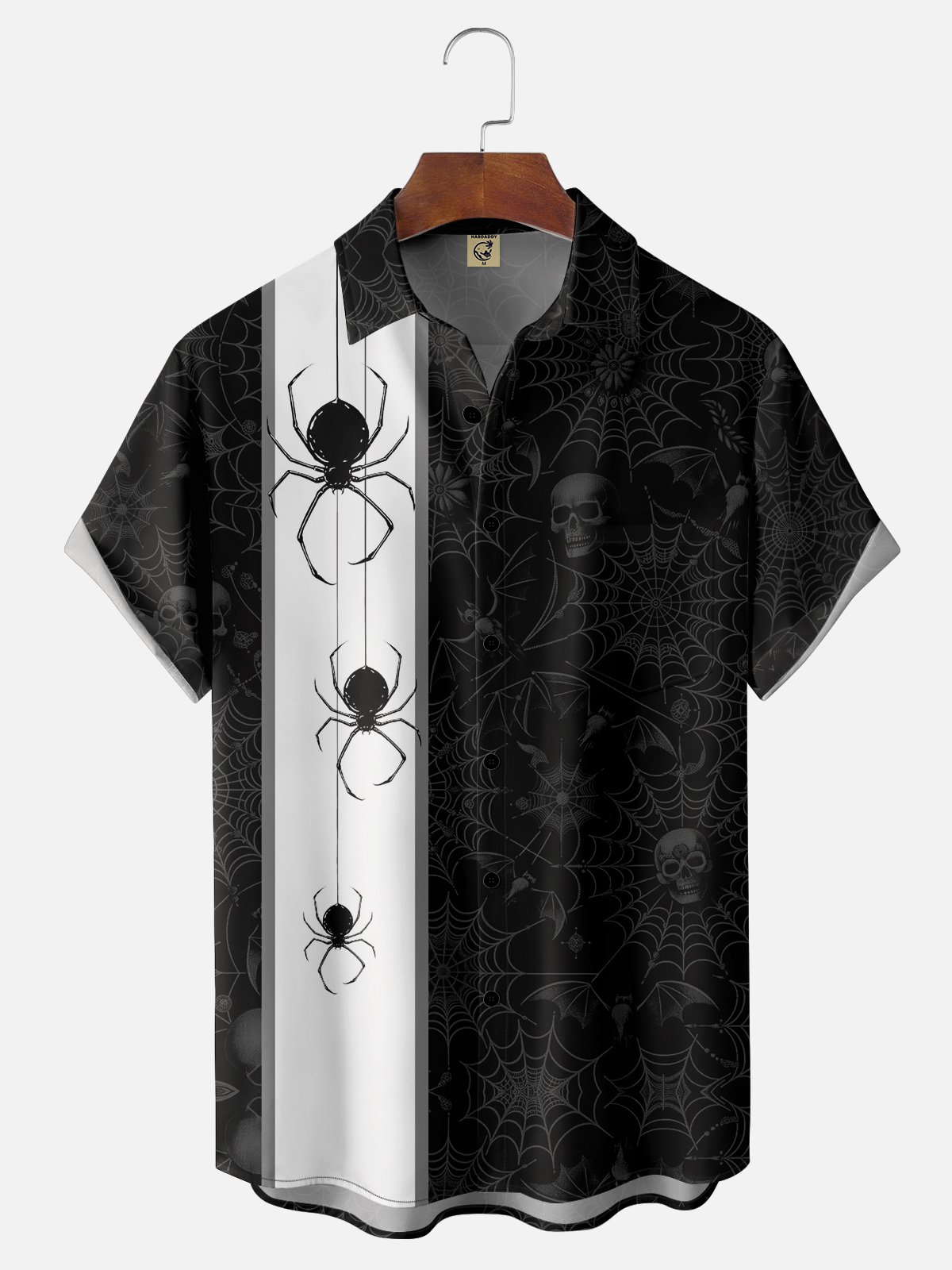 Moisture-wicking Halloween Spider Web Chest Pocket  Bowling Shirt