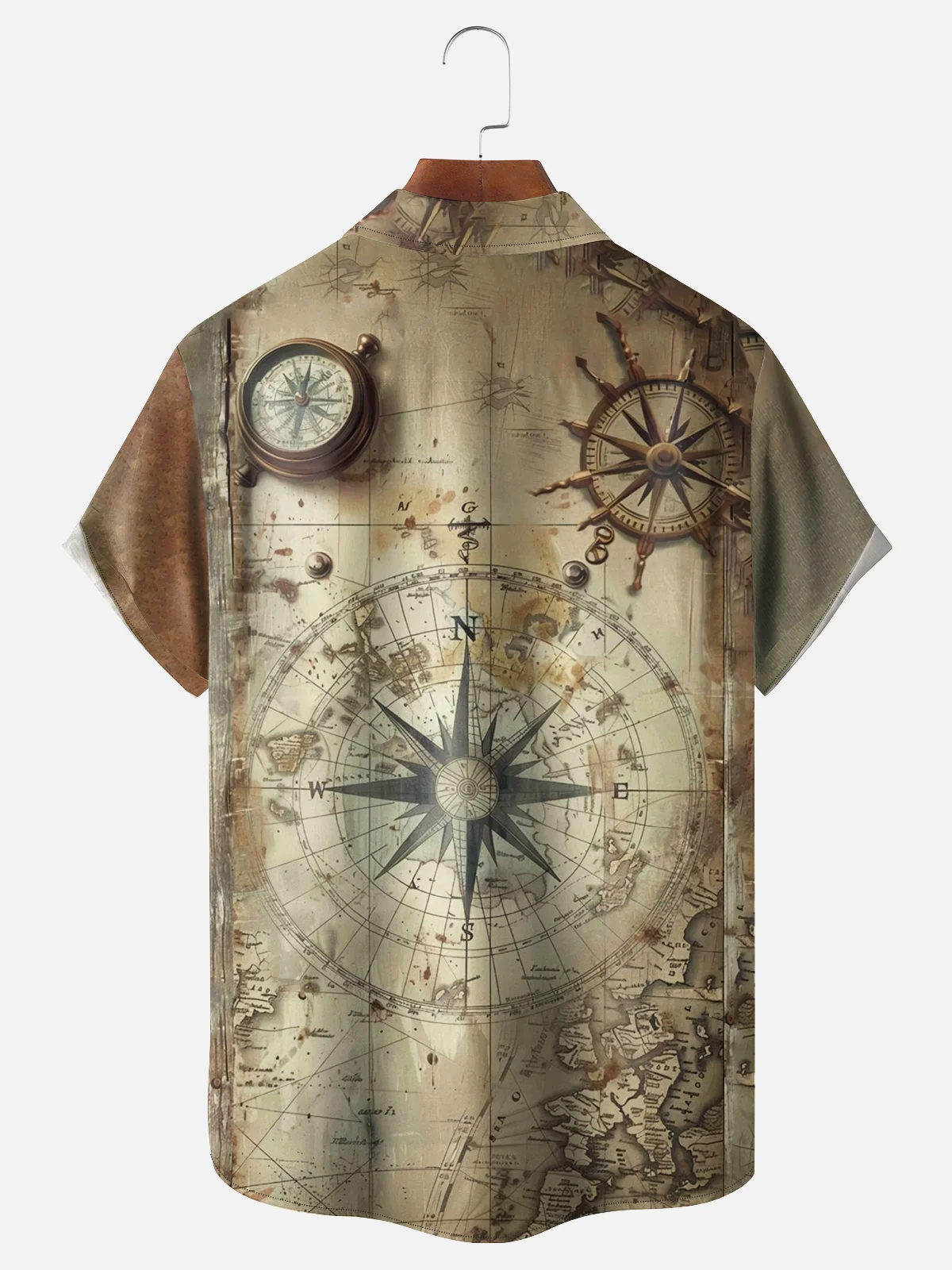 Moisture-wicking Columbus Day Compass Chest Pocket Hawaiian Shirt