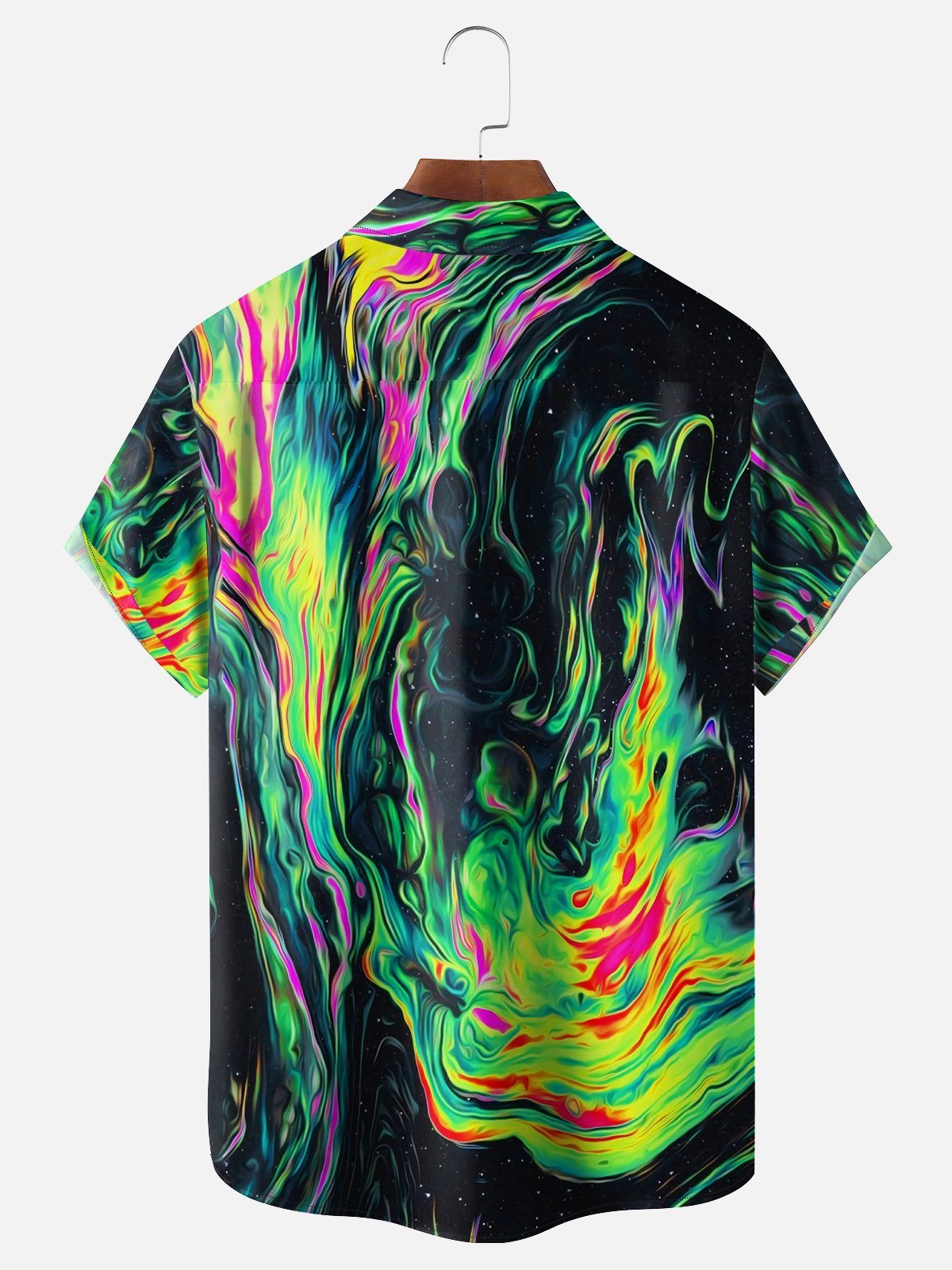 Moisture-wicking Abstract Gradient Stripe Chest Pocket Hawaiian Shirt