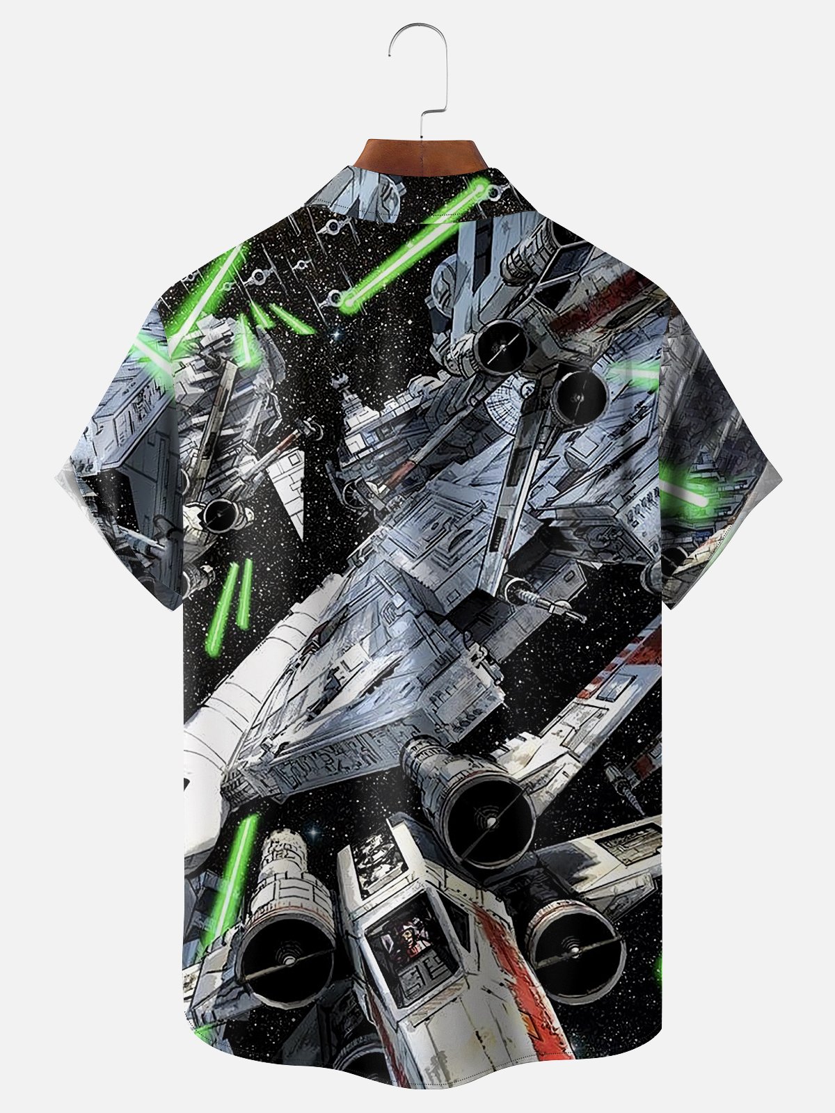 Moisture-wicking Spaceship Battle Chest Pocket Hawaiian Shirt