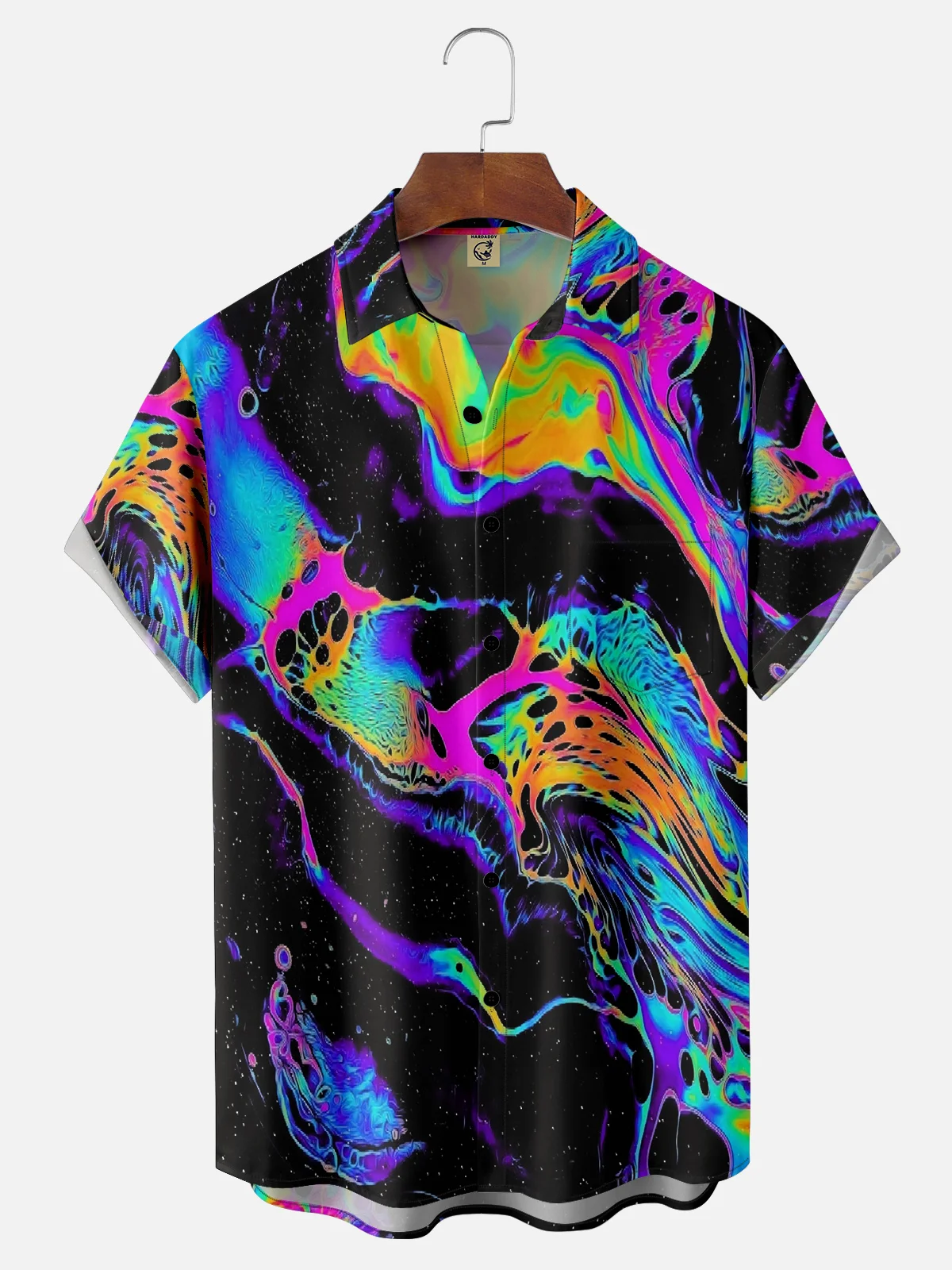 Moisture-wicking Abstract Gradient Stripe Chest Pocket Hawaiian Shirt