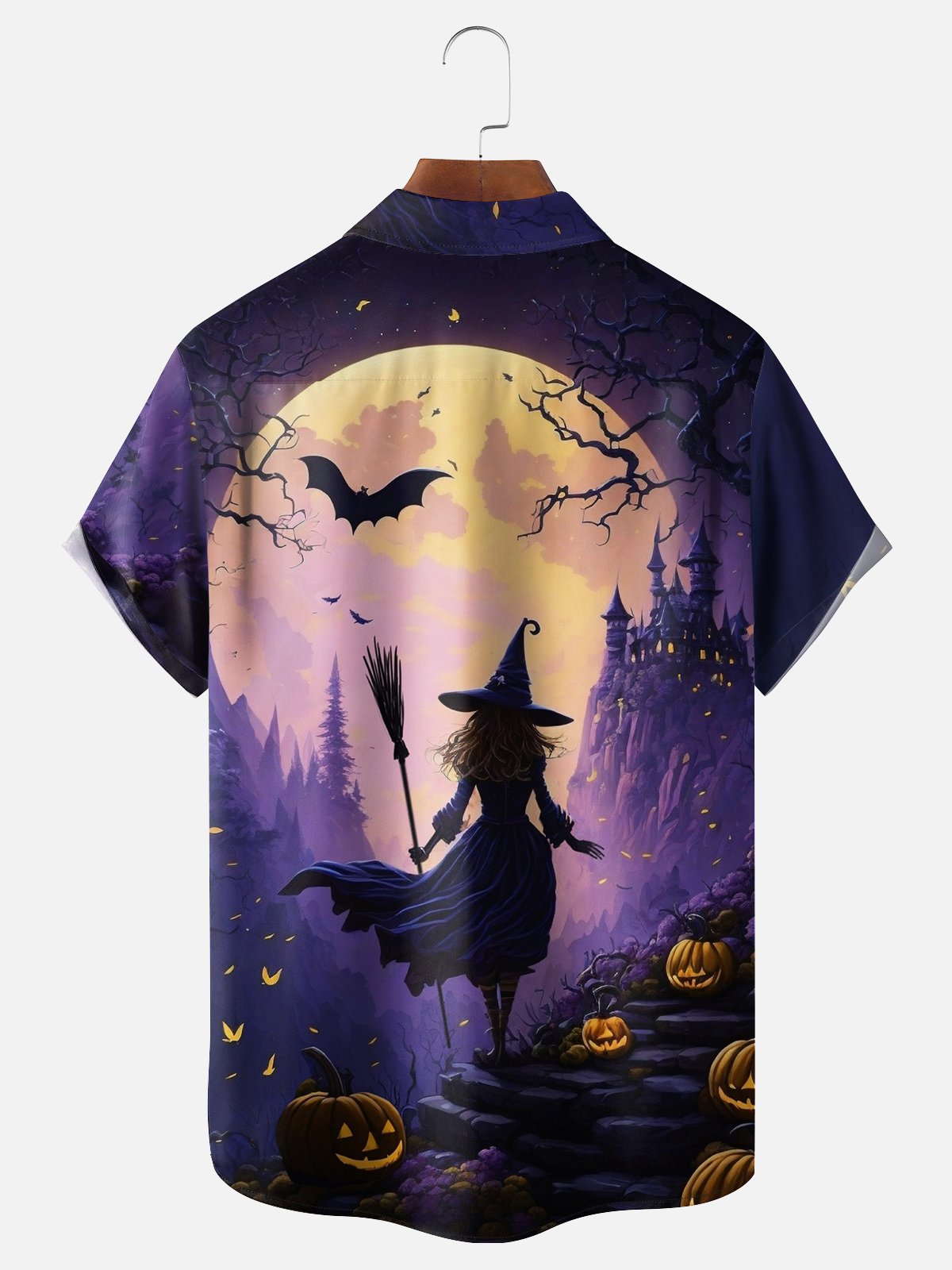 Moisture-wicking Halloween Witch Pumpkin Chest Pocket Casual Shirt