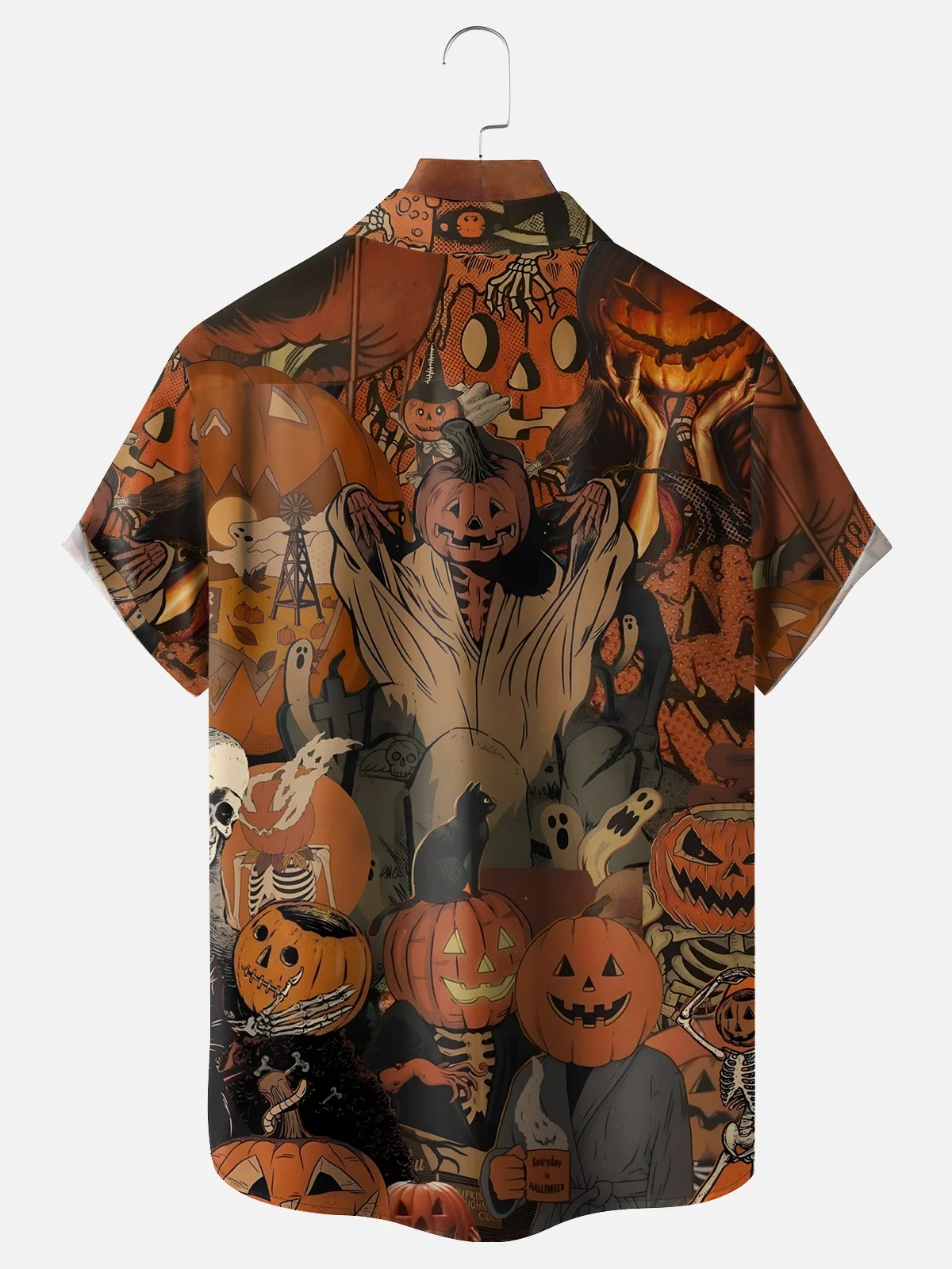 Moisture-wicking Halloween Pumpkin Chest Pocket Casual Shirt