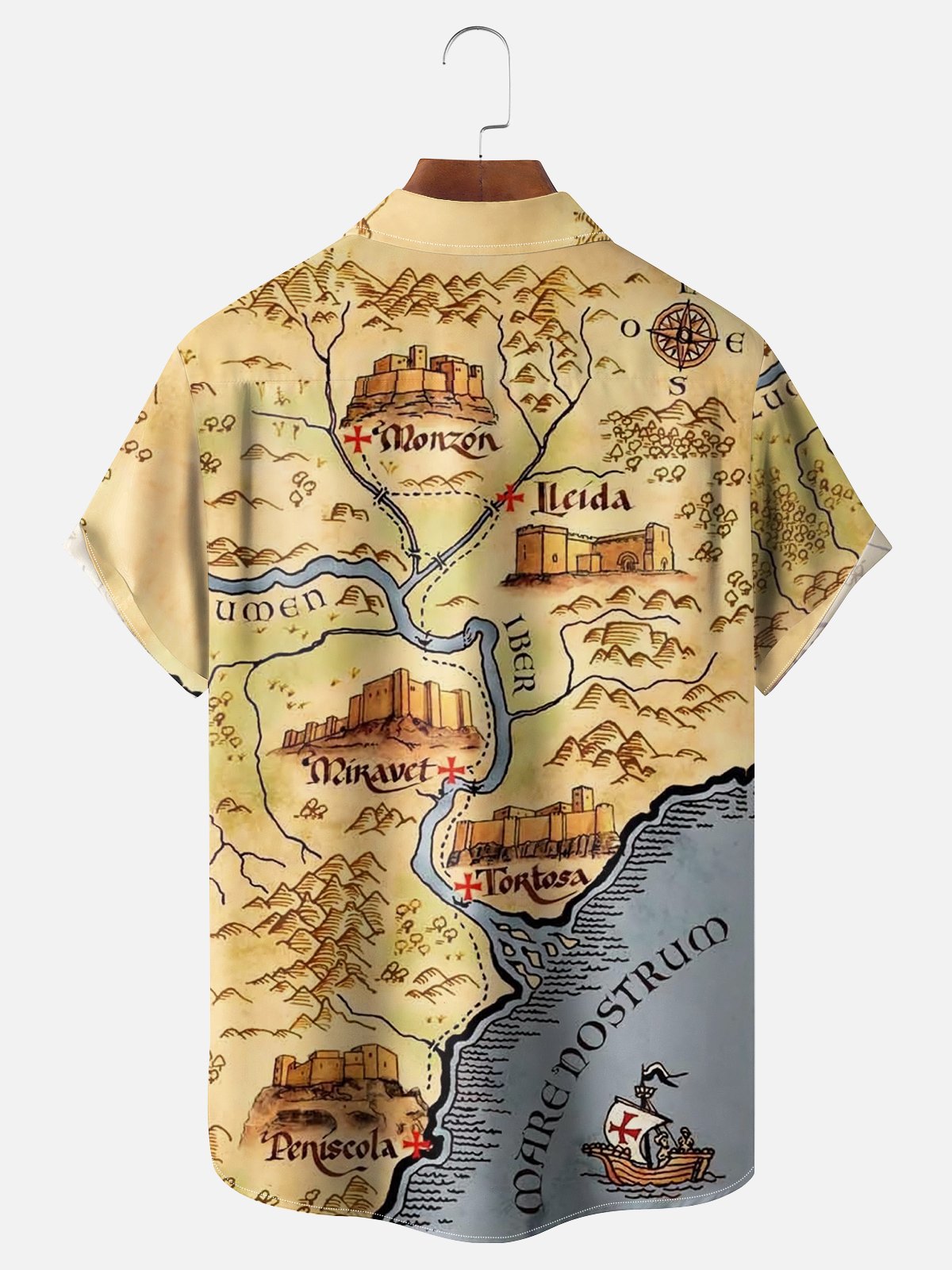 Moisture-wicking Columbus Day Map Sailboat Chest Pocket Hawaiian Shirt