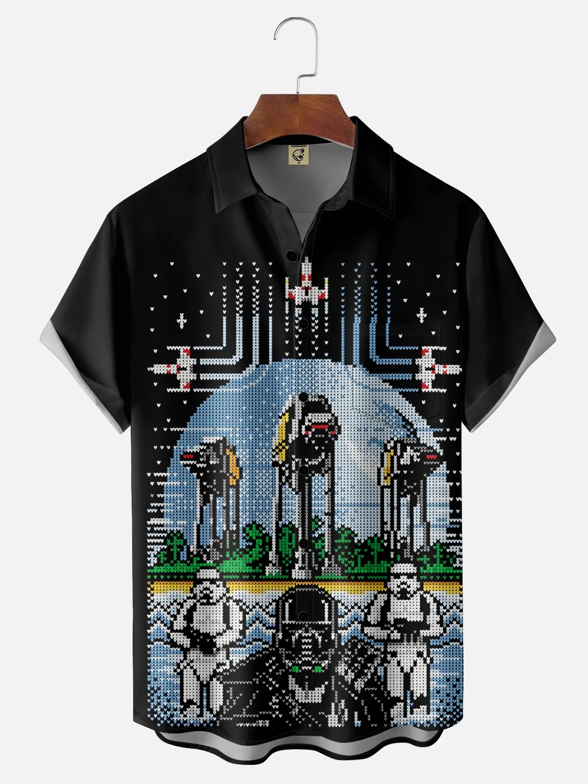 Moisture Wicking Starfighter Ship Chest Pocket Hawaiian Shirt