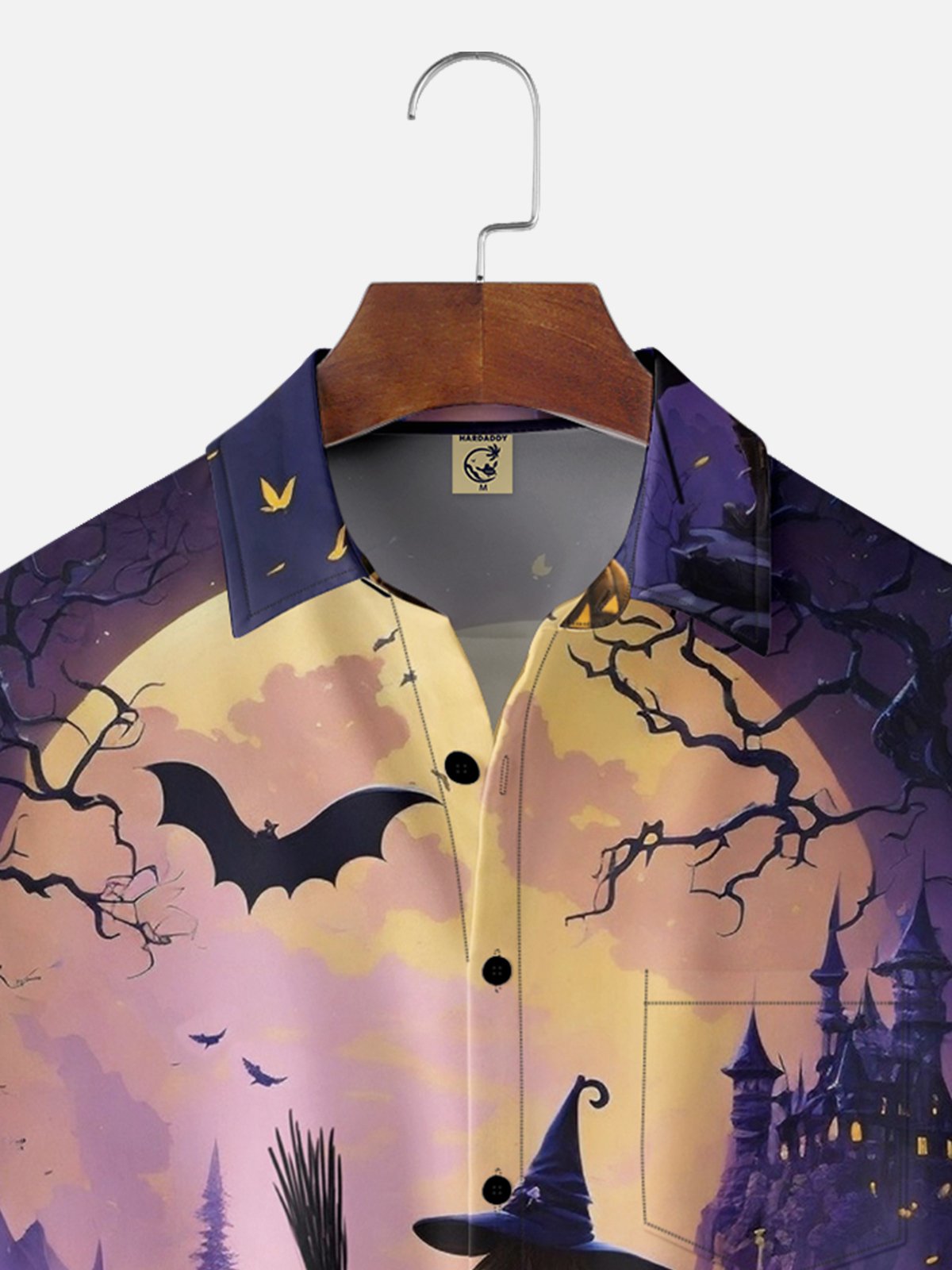 Moisture-wicking Halloween Witch Pumpkin Chest Pocket Casual Shirt