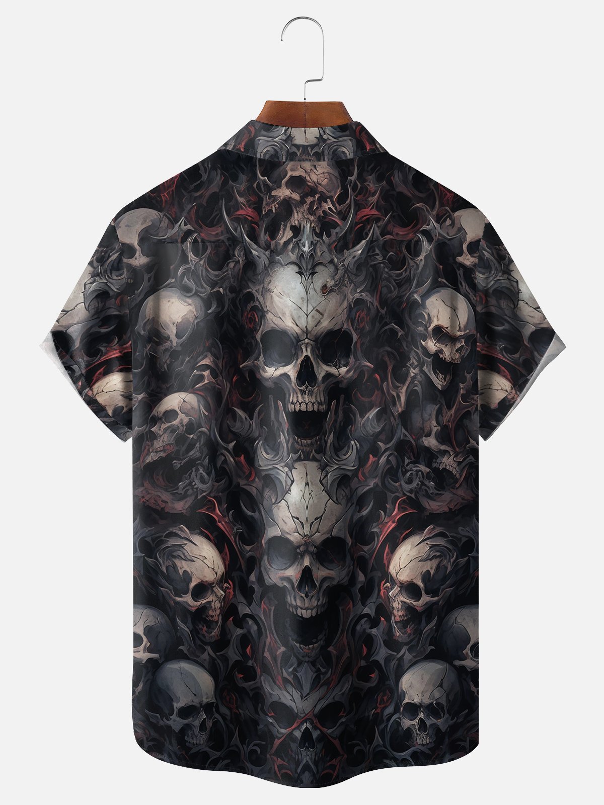 Moisture-wicking Abstract Gradient Halloween Skull Chest Pocket Hawaiian Shirt