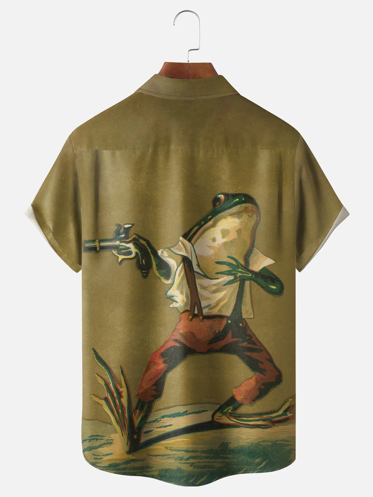 Moisture-wicking Vintage Frog Poster Chest Pocket Hawaiian Shirt