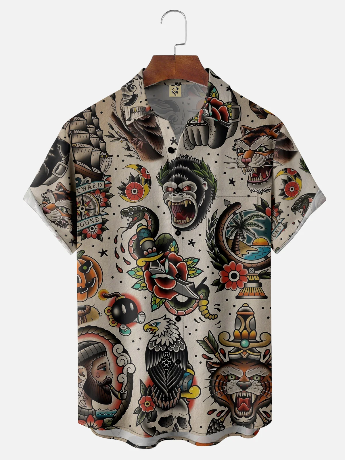 Moisture-wicking Tattoo Art Chest Pocket Casual Shirt