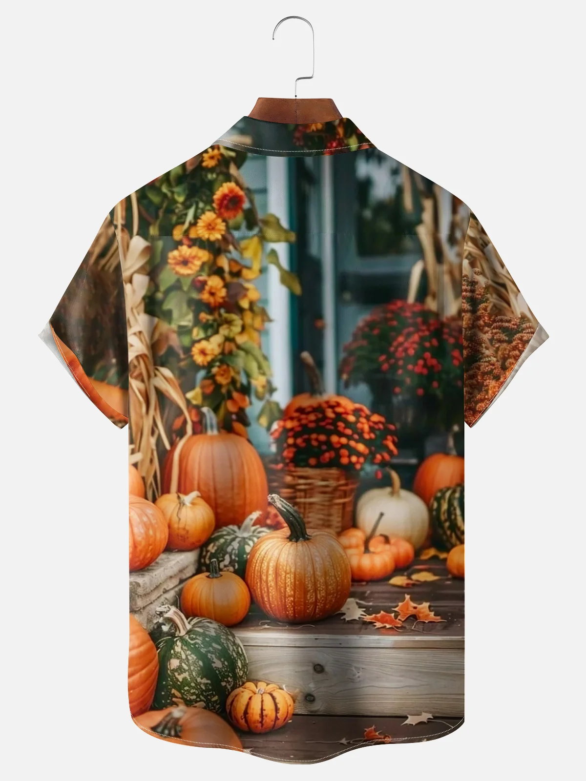 Moisture-wicking Thanksgiving Harvest Pumpkin Chest Pocket Hawaiian Shirt