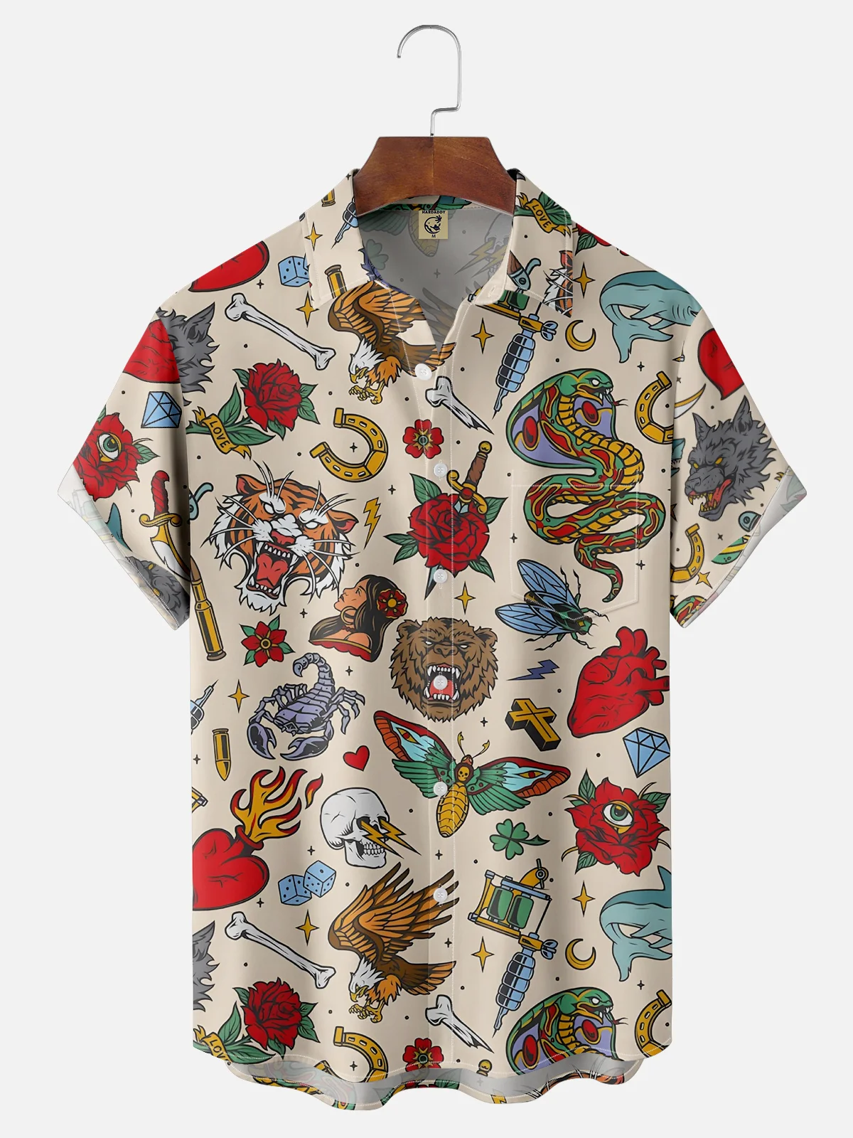 Moisture-wicking Tattoo Art Chest Pocket Casual Shirt