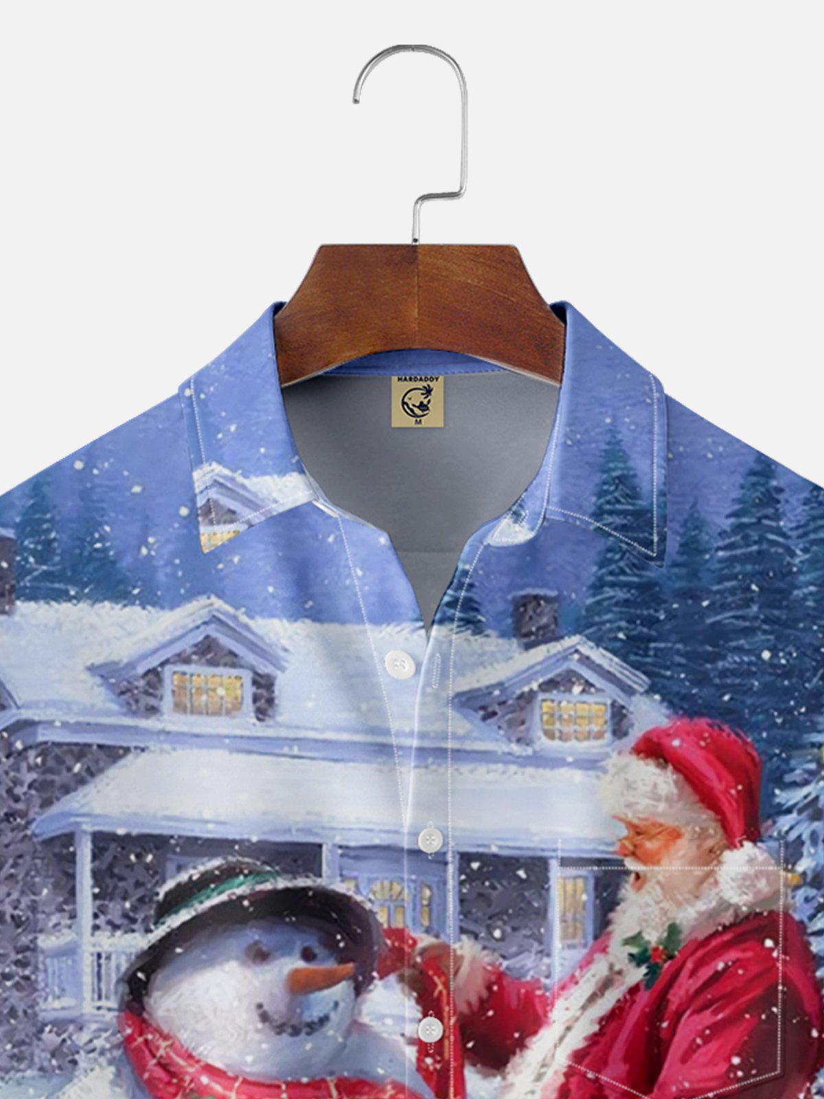 Moisture-wicking Christmas Snowman and Santa Chest Pocket Hawaiian Shirt