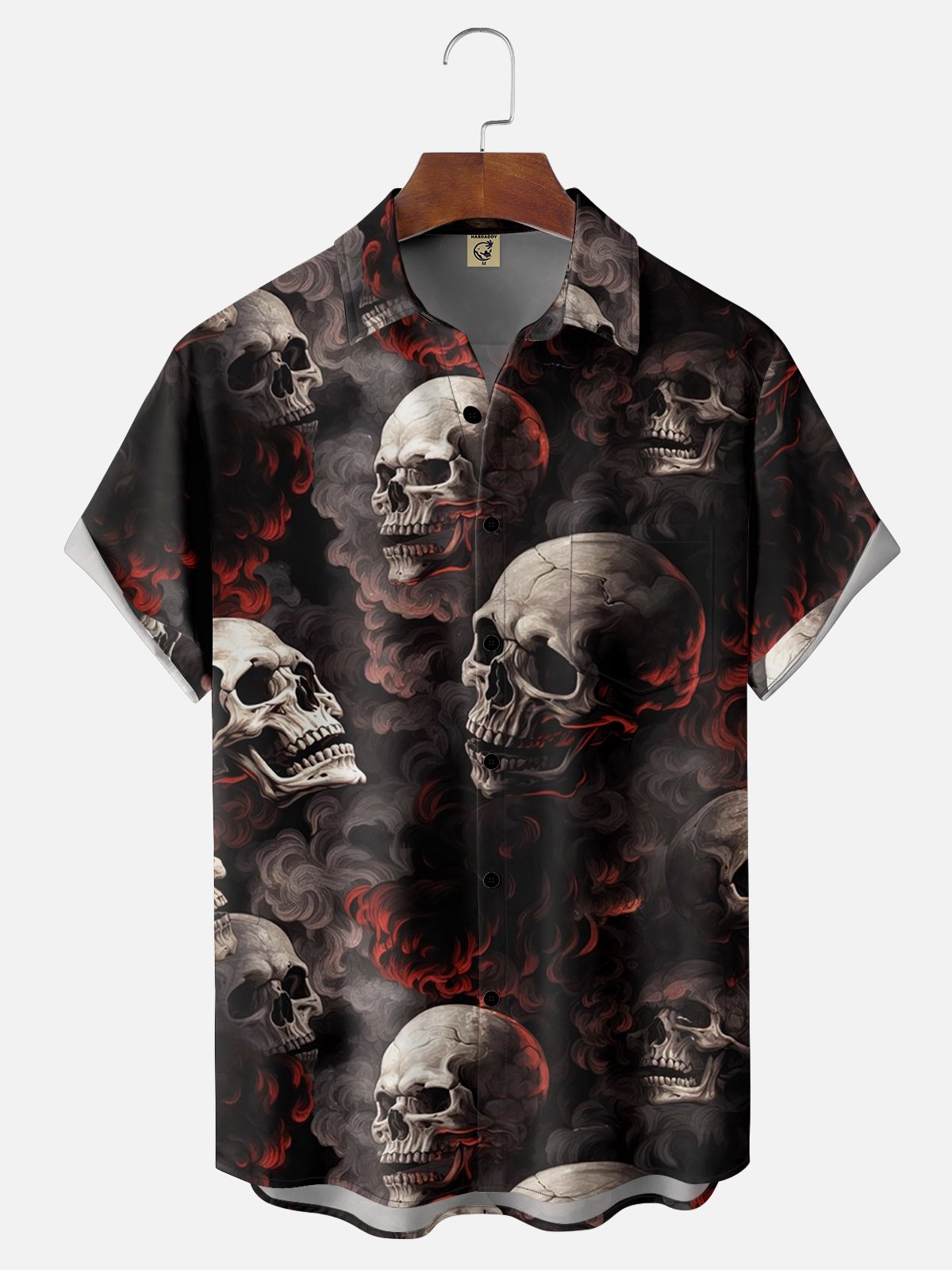 Moisture-wicking Rock Metal Skull Chest Pocket Hawaiian Shirt