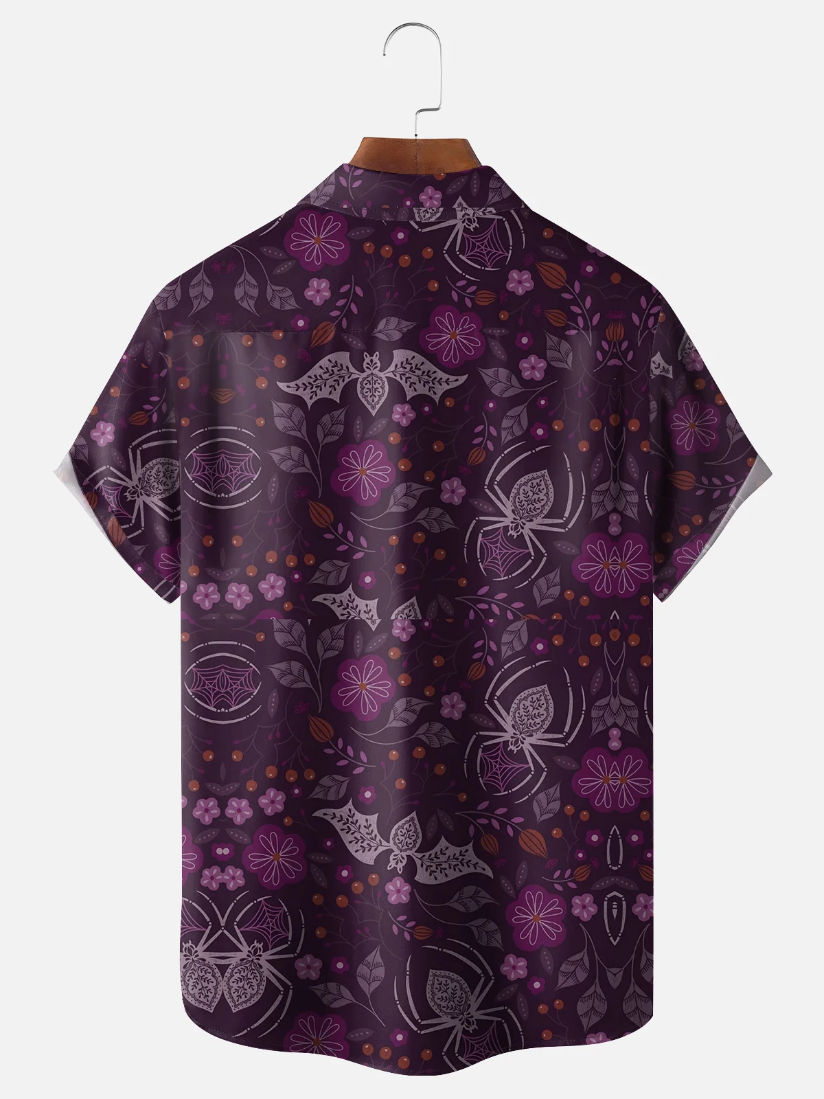 Moisture Wicking Halloween Skull Pumpkin Chest Pocket Hawaiian Shirt