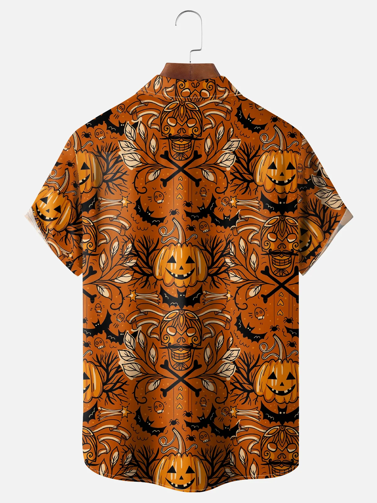 Moisture Wicking Halloween Pumpkin Bat Chest Pocket Hawaiian Shirt