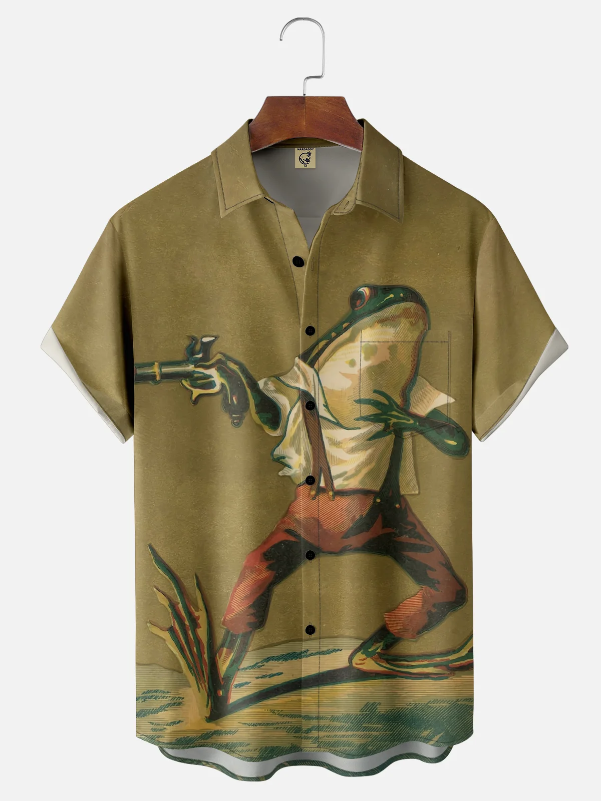 Moisture-wicking Vintage Frog Poster Chest Pocket Hawaiian Shirt