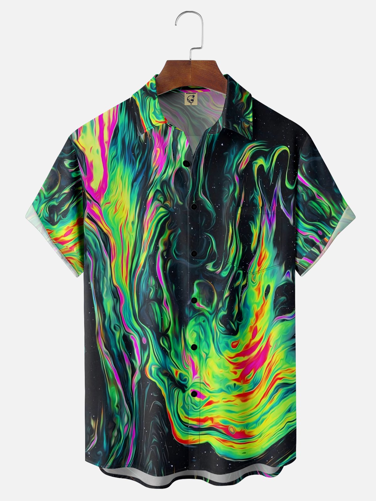 Moisture-wicking Abstract Gradient Stripe Chest Pocket Hawaiian Shirt