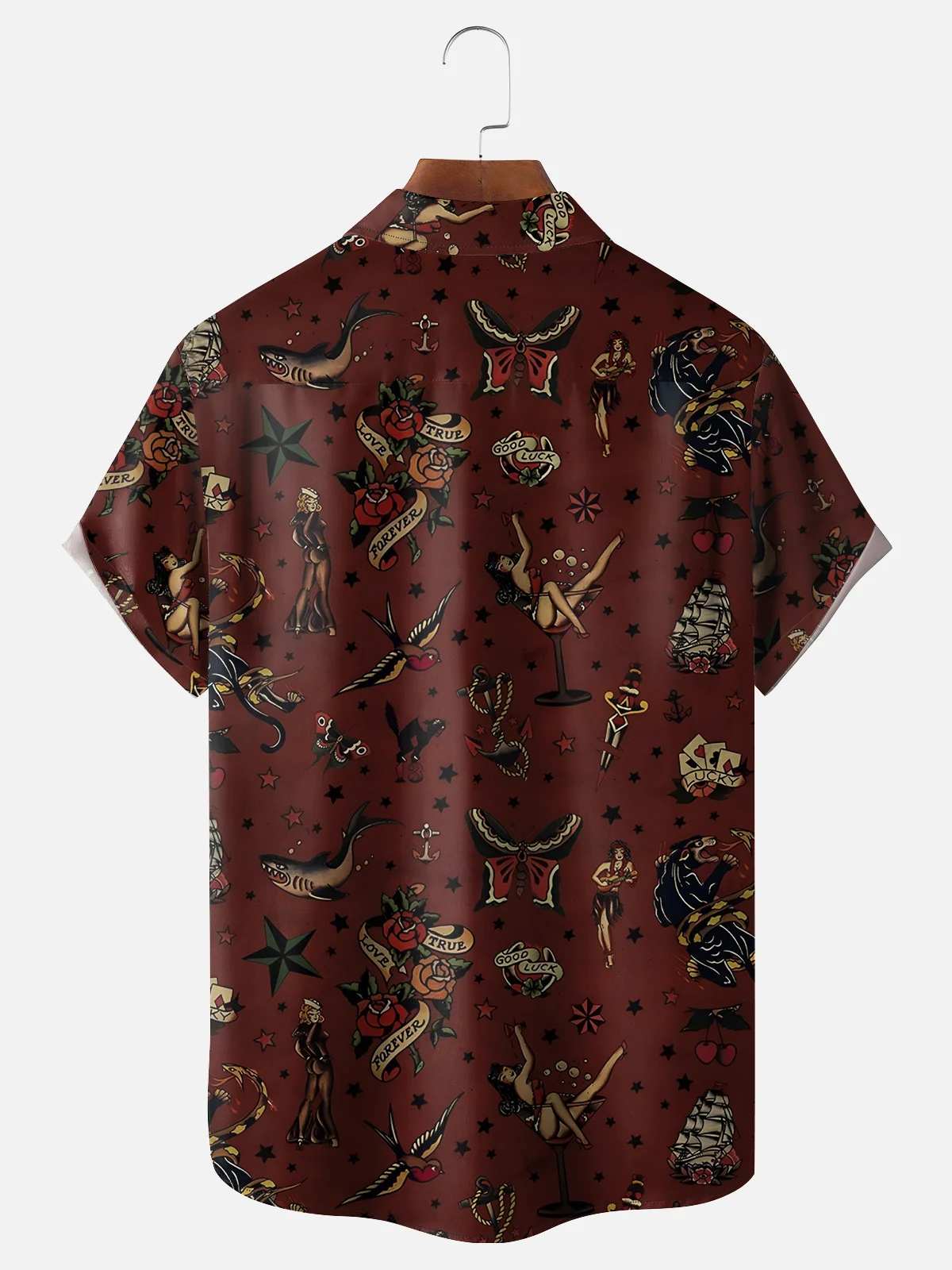 Moisture-wicking Tattoo Art Chest Pocket Casual Shirt