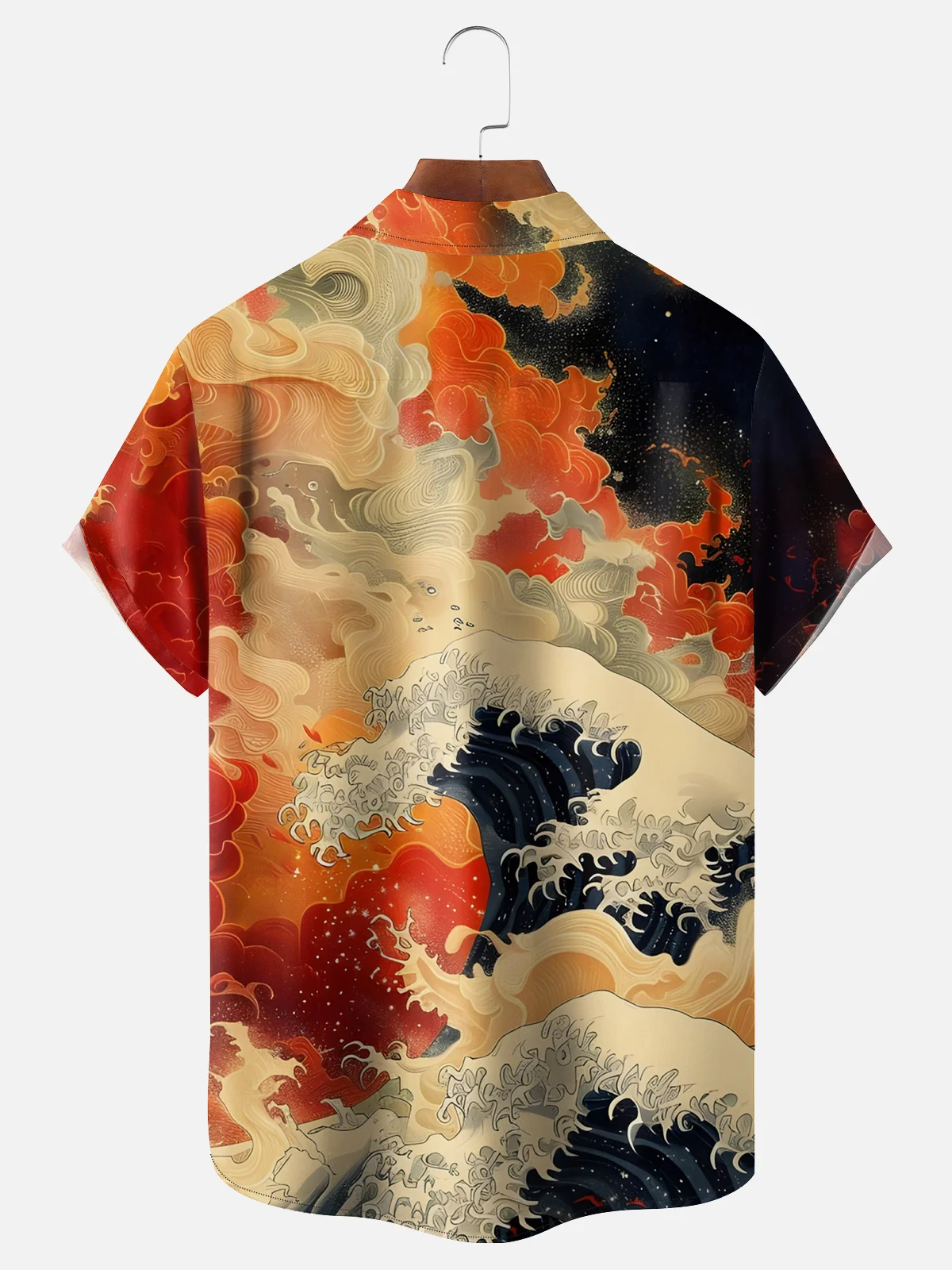 Moisture-wicking Ukiyoe Wave Chest Pocket Casual Shirt