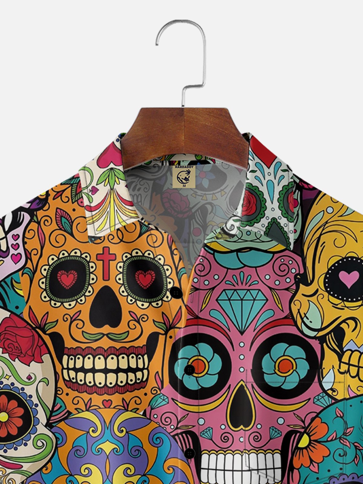 Moisture-wicking Day of the Dead Art Skull Trend Print Chest Pocket Hawaiian Shirt