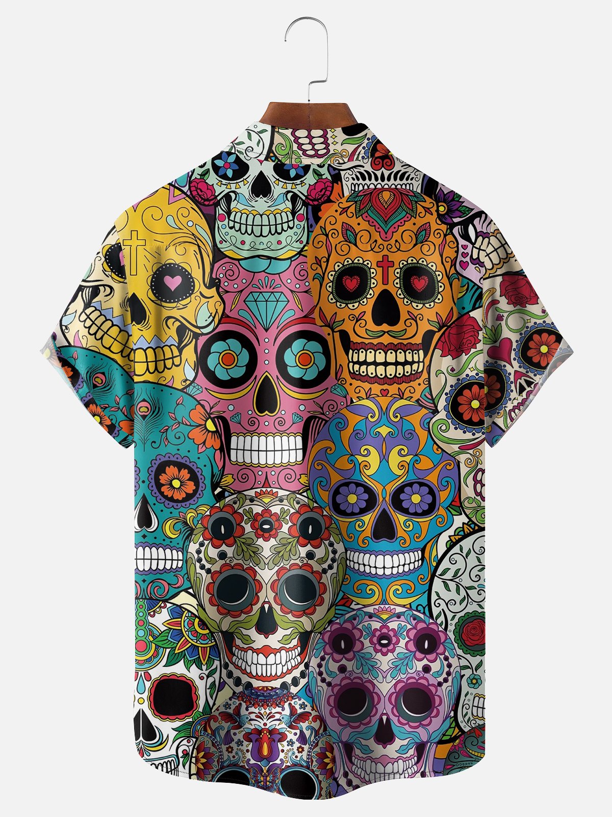 Moisture-wicking Day of the Dead Art Skull Trend Print Chest Pocket Hawaiian Shirt