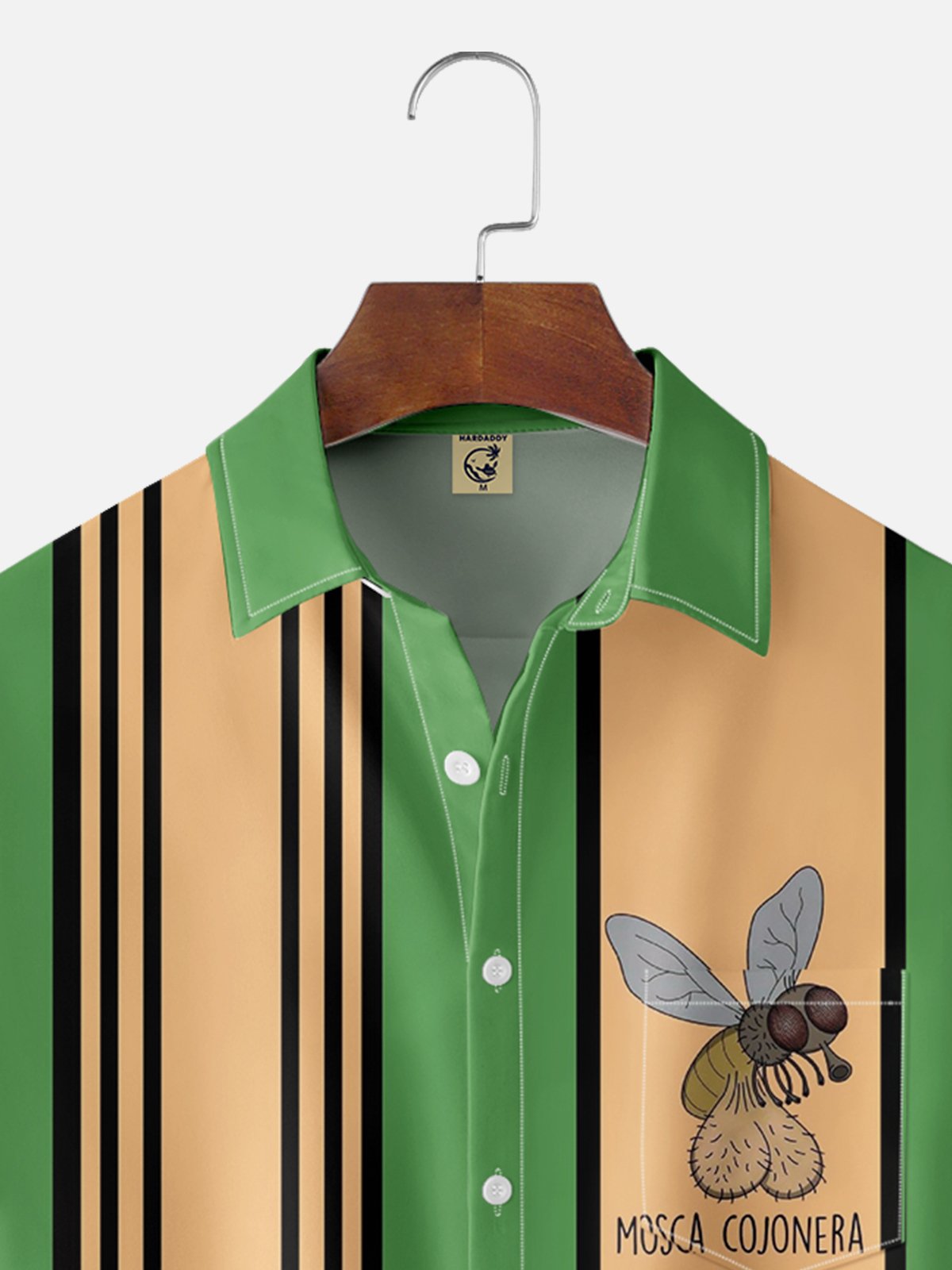 Moisture-wicking Personality Art "MOSCA COJONERA" Chest Pocket Bowling Shirt