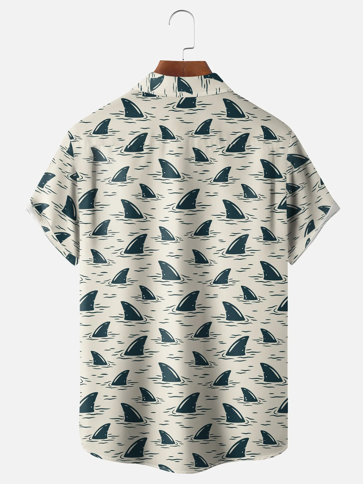 Moisture-wicking Artistic Shark Fin Illustration Chest Pocket Hawaiian Shirt