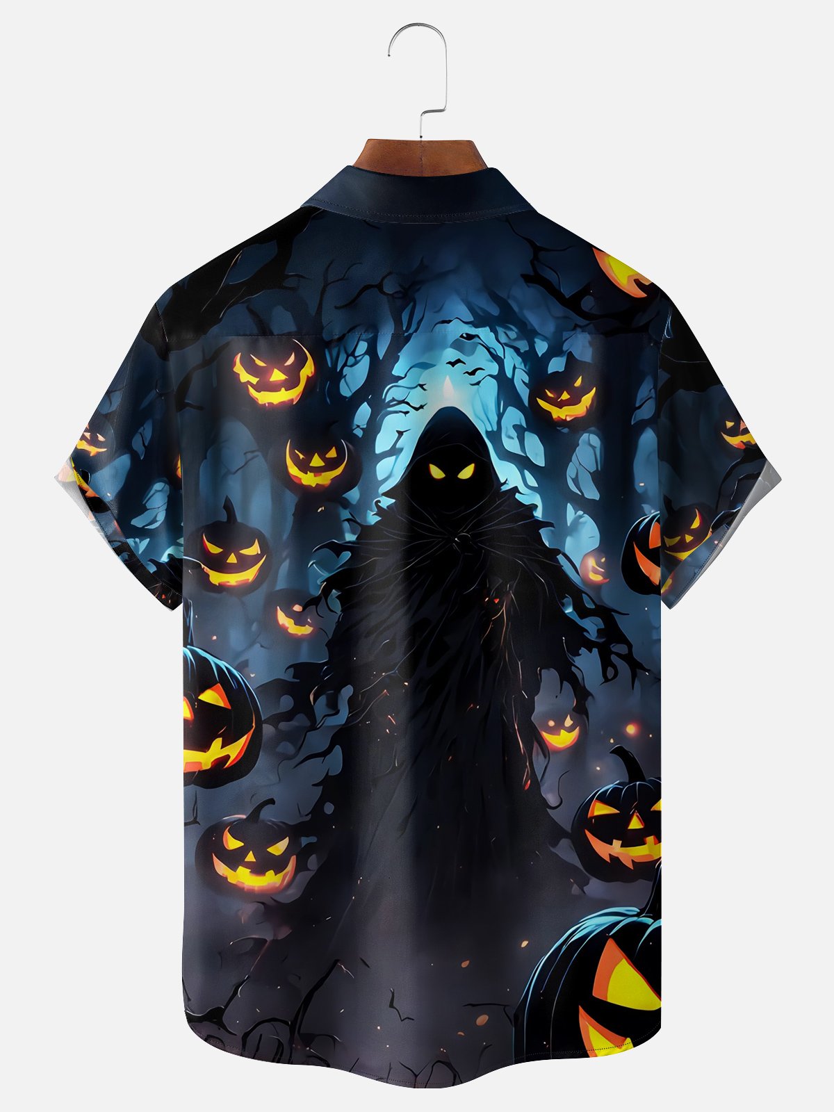 Moisture Wicking Halloween Pumpkin Ghost Chest Pocket Hawaiian Shirt