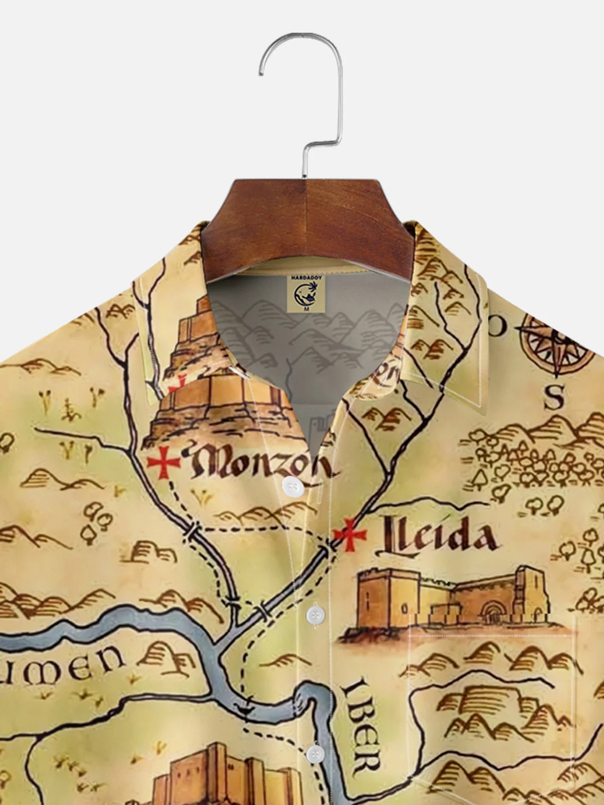 Moisture-wicking Columbus Day Map Sailboat Chest Pocket Hawaiian Shirt