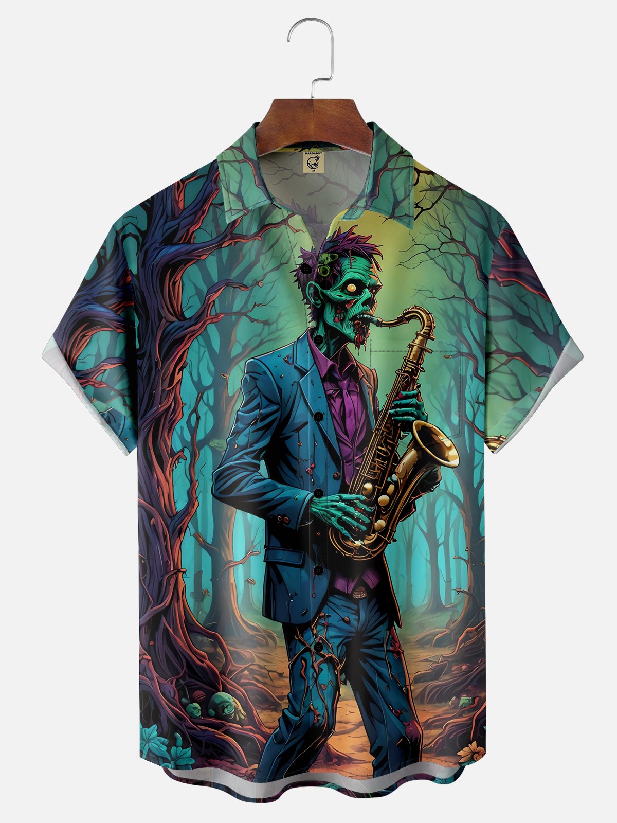 Moisture Wicking Saxophone Chest Pocket Hawaiian Shirt