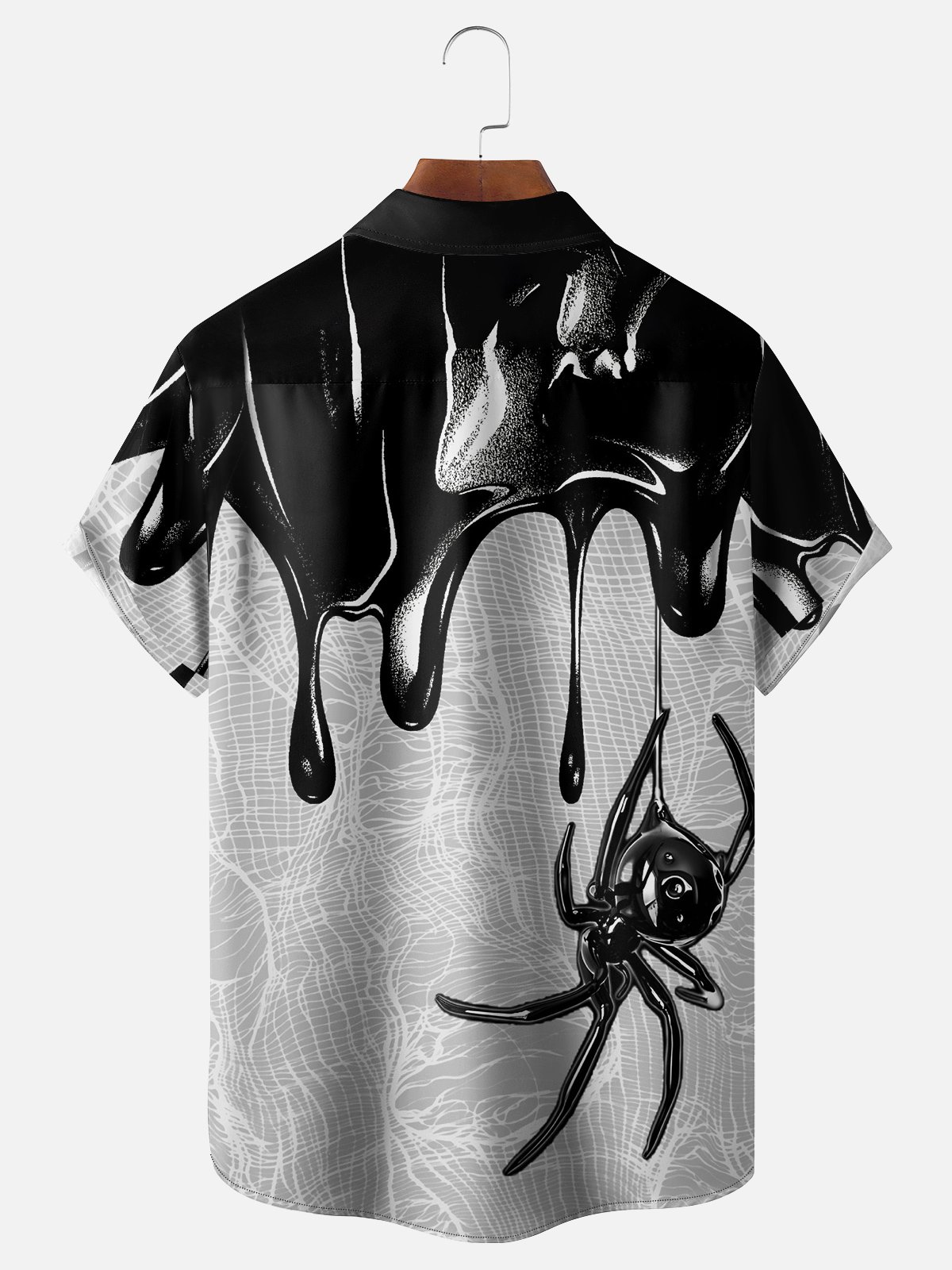 Moisture-wicking Abstract Gradient Halloween Spider Chest Pocket Hawaiian Shirt