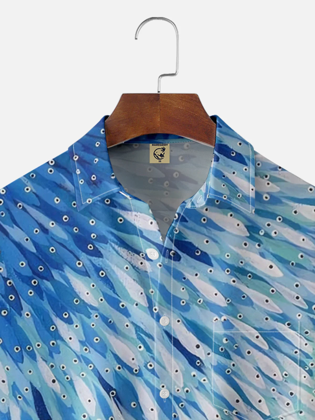 Moisture-wicking Gradient Art Sardines Chest Pocket Hawaiian Shirt